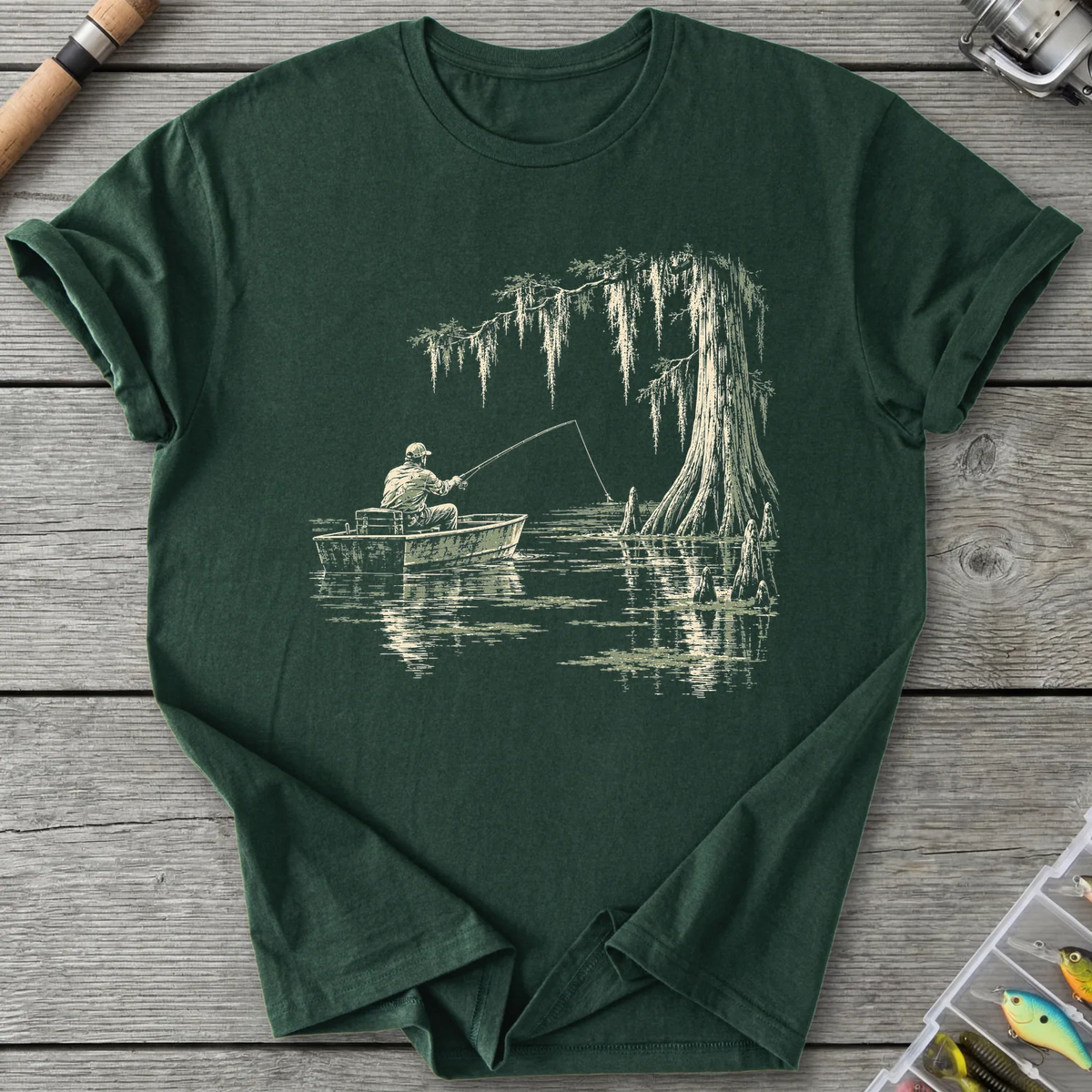 Cypress Swamp Fishing T-Shirt in Forest Green | River Giants Club