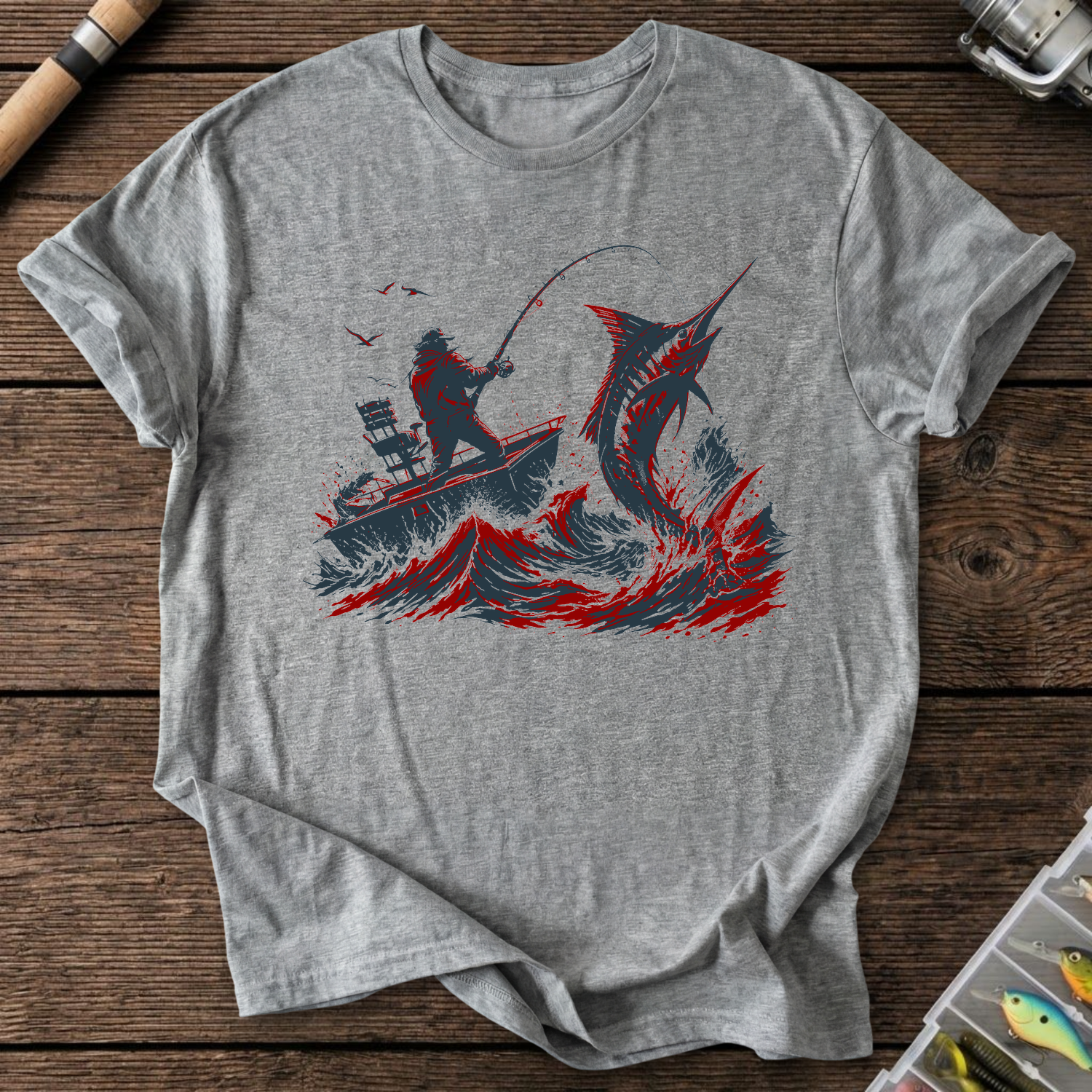 Deep Sea Marlin Fishing T-Shirt in Graphite Heather | River Giants Club