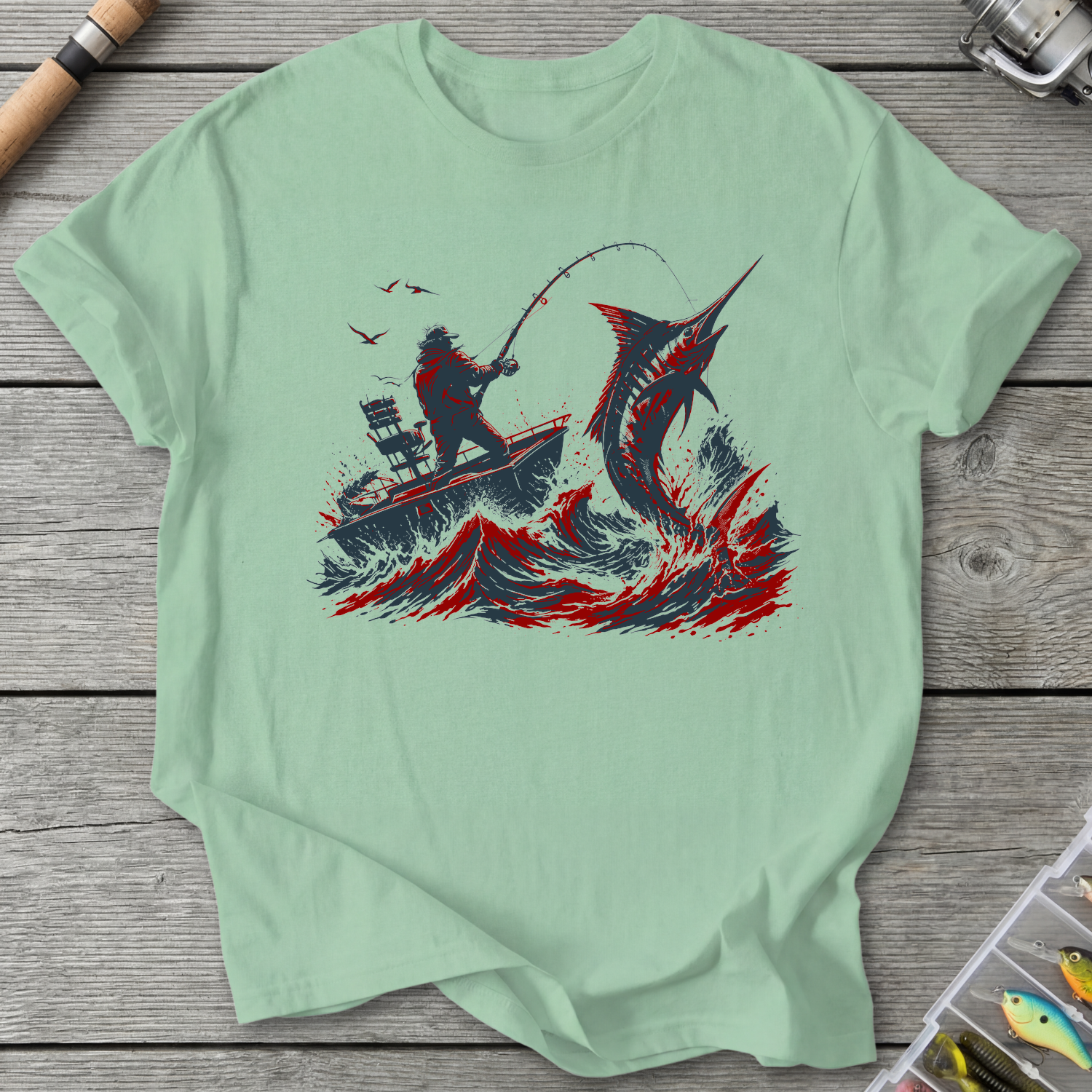 Deep Sea Marlin Fishing T-Shirt in Mint Green | River Giants Club
