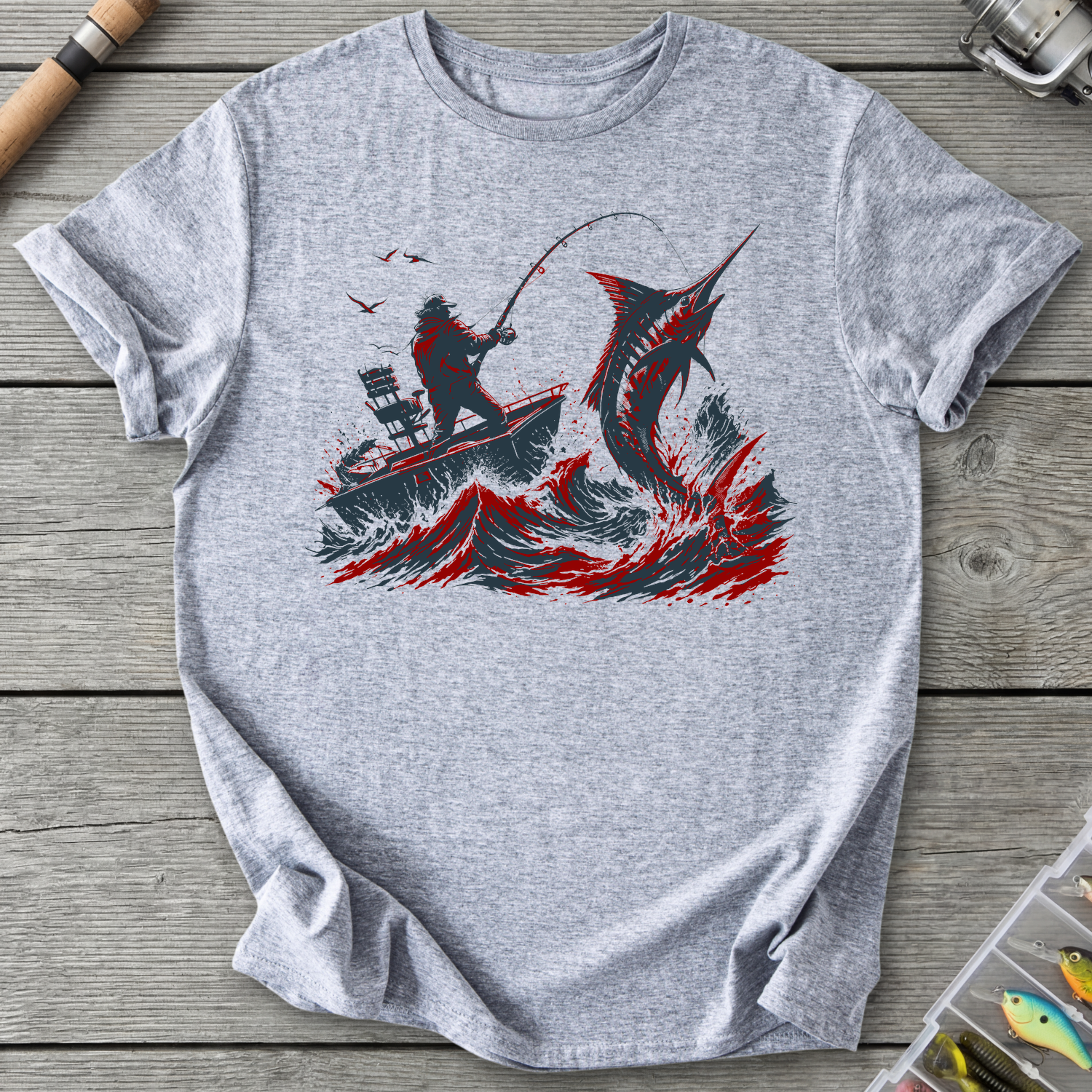 Deep Sea Marlin Fishing T-Shirt in Sport Grey | River Giants Club
