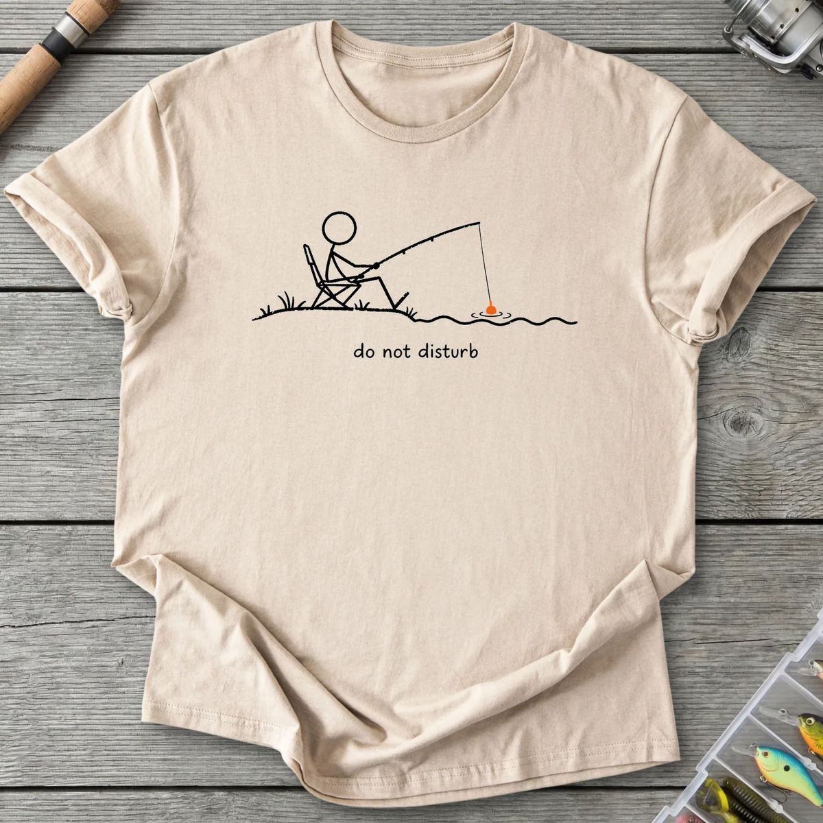 Do Not Disturb Stick Figure Fishing T-Shirt in Sand | River Giants Club