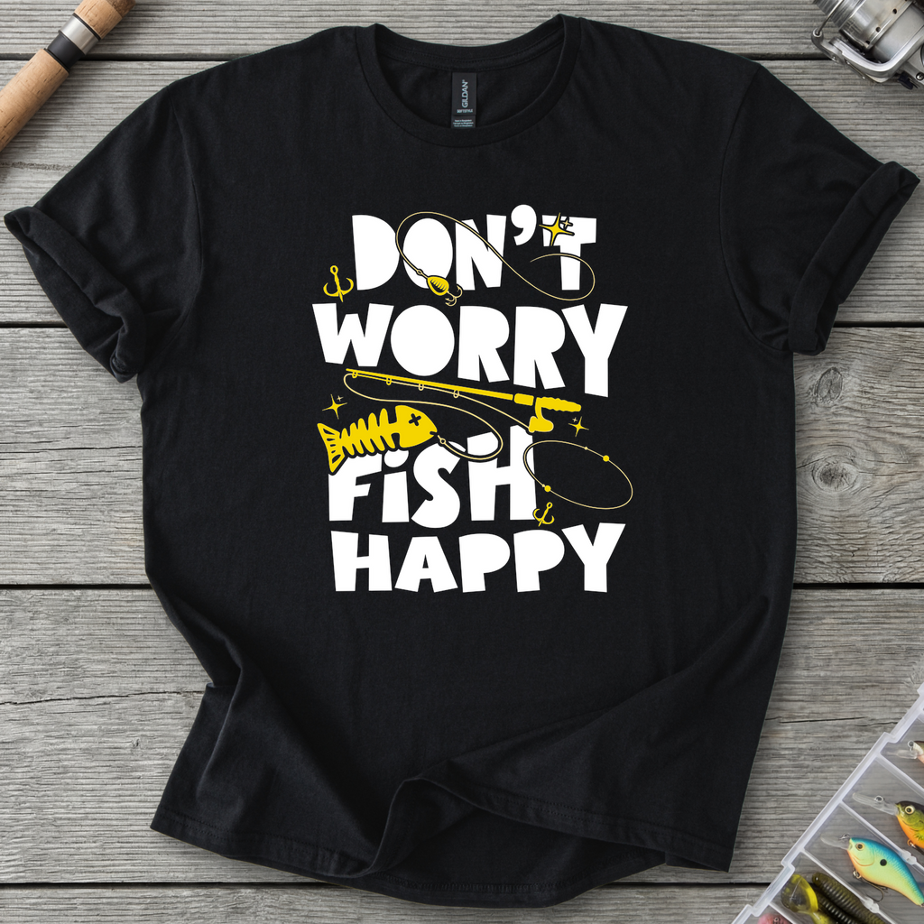 Don't Worry Fish Happy T-Shirt in Black | River Giants Club