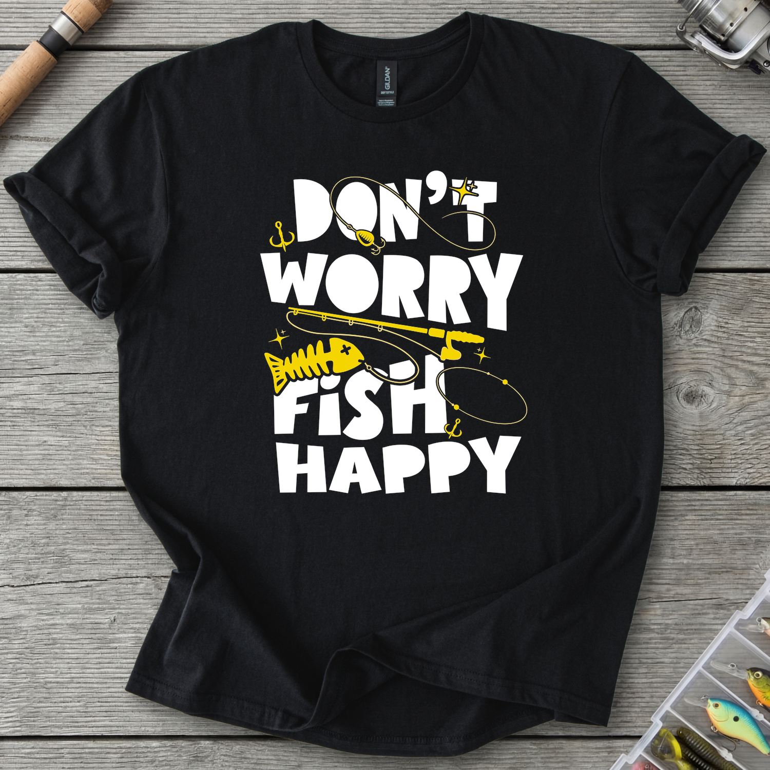 Don't Worry Fish Happy T-Shirt in Black | River Giants Club