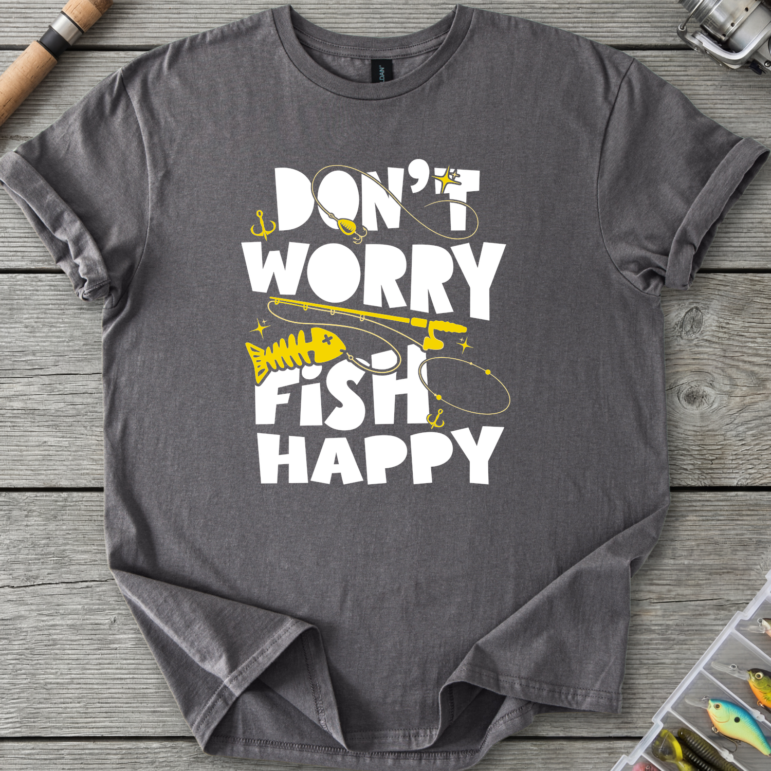 Don't Worry Fish Happy T-Shirt in Charcoal | River Giants Club