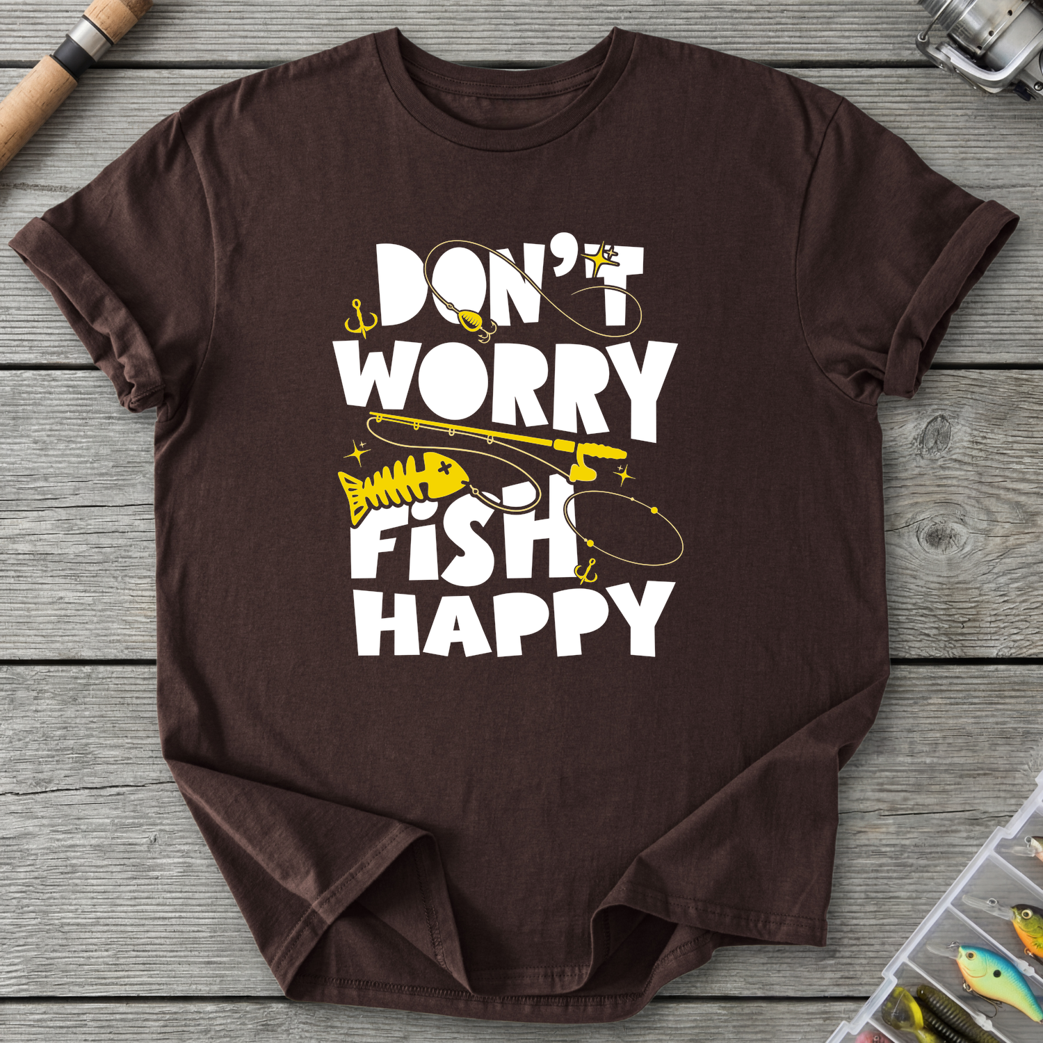 Don't Worry Fish Happy T-Shirt in Dark Chocolate | River Giants Club