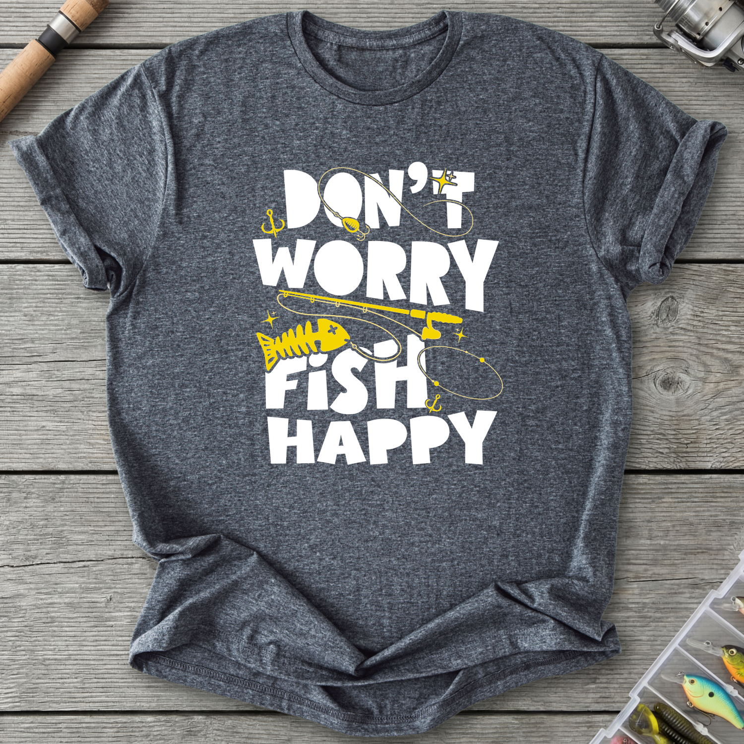 Don't Worry Fish Happy T-Shirt in Dark Heather | River Giants Club