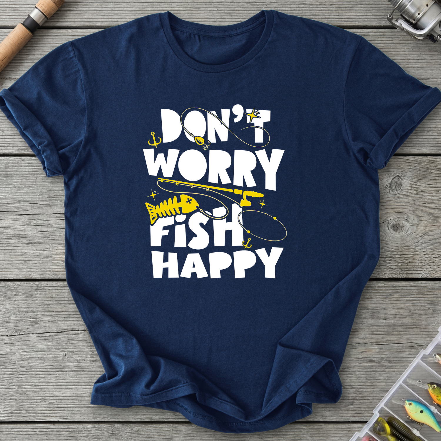 Don't Worry Fish Happy T-Shirt in Navy | River Giants Club