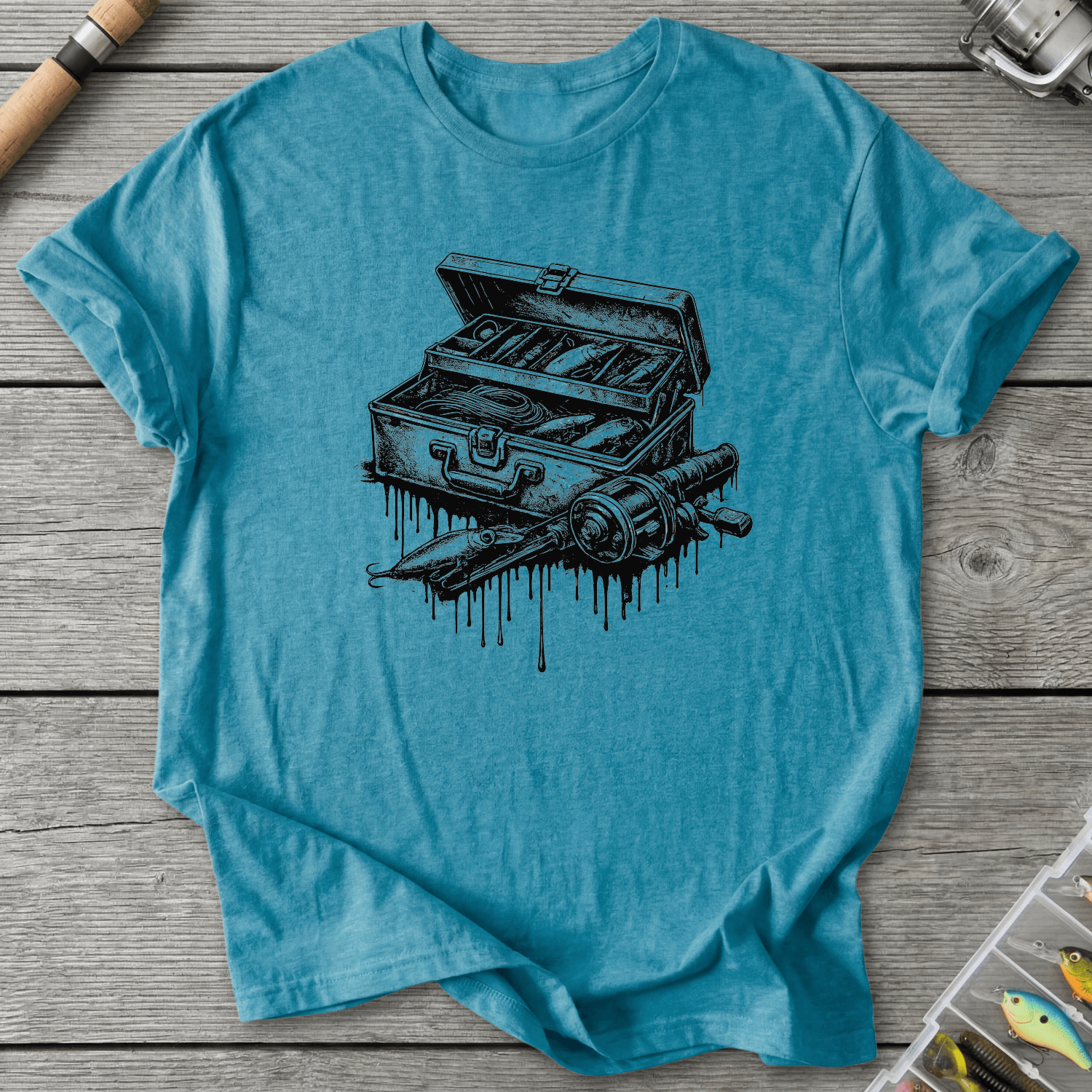 Drip Fishing Gear T-Shirt in Heather Galapagos Blue | River Giants Club