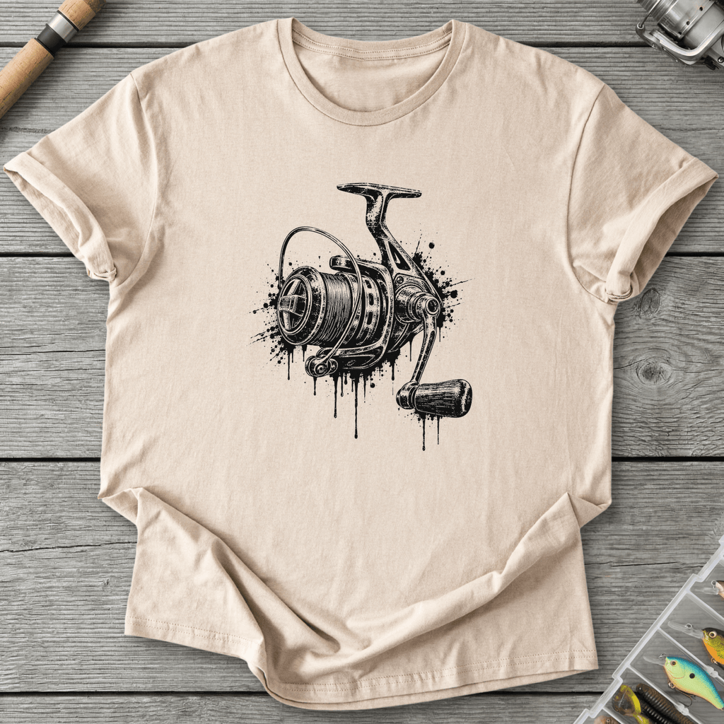 Dripping Ink Fishing Reel T-Shirt in Sand | River Giants Club