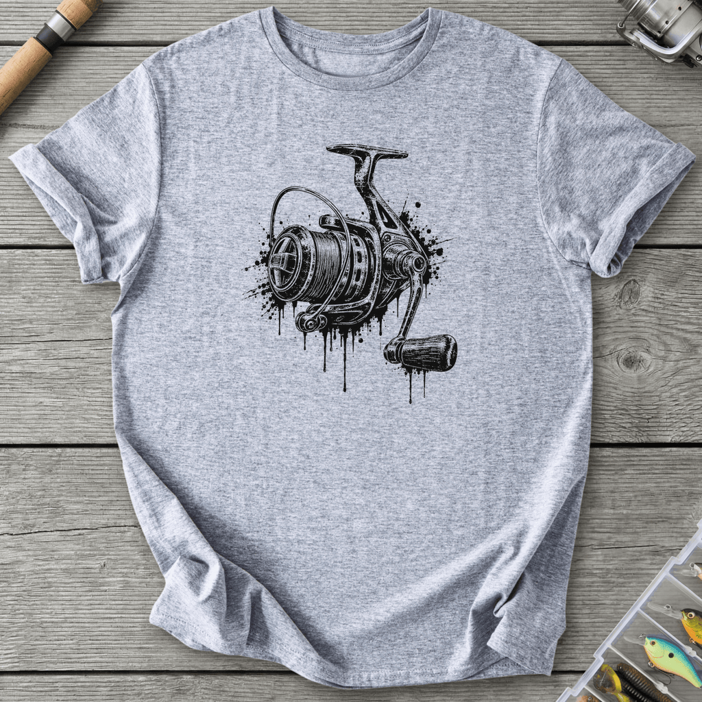 Dripping Ink Fishing Reel T-Shirt in Sport Grey | River Giants Club