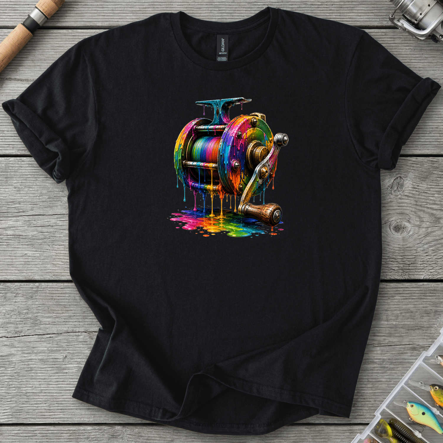 Dripping Ink Reel T-Shirt in Black | River Giants Club