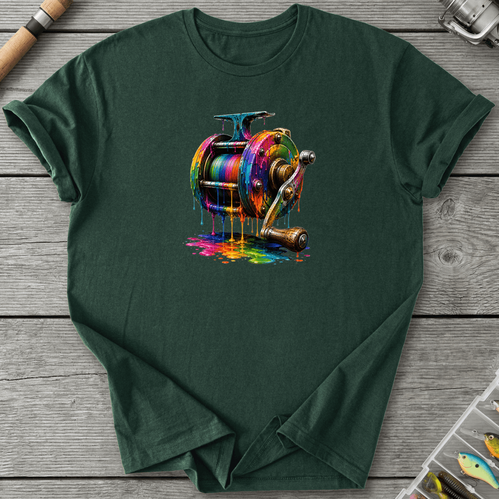 Dripping Ink Reel T-Shirt in Forest Green | River Giants Club