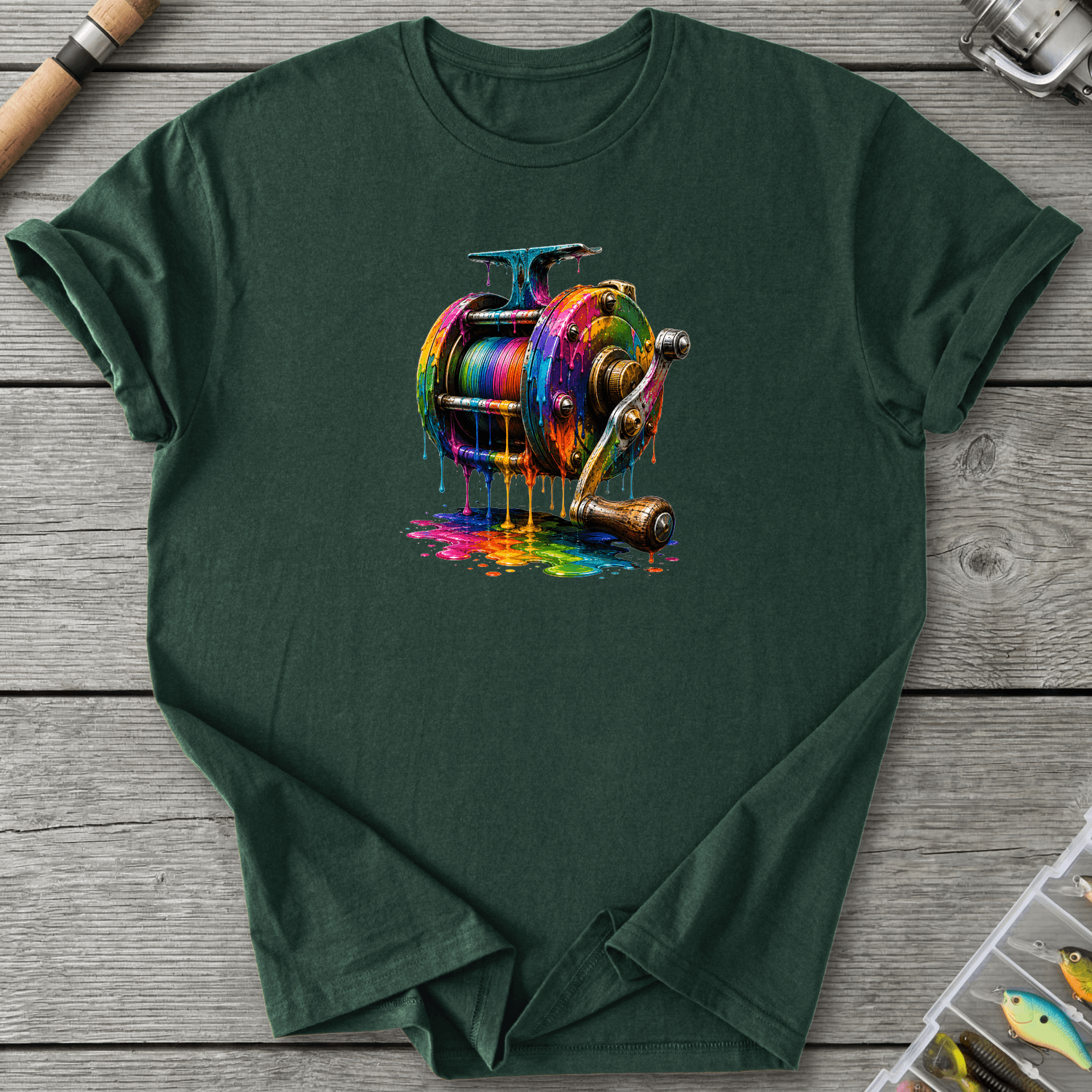 Dripping Ink Reel T-Shirt in Forest Green | River Giants Club