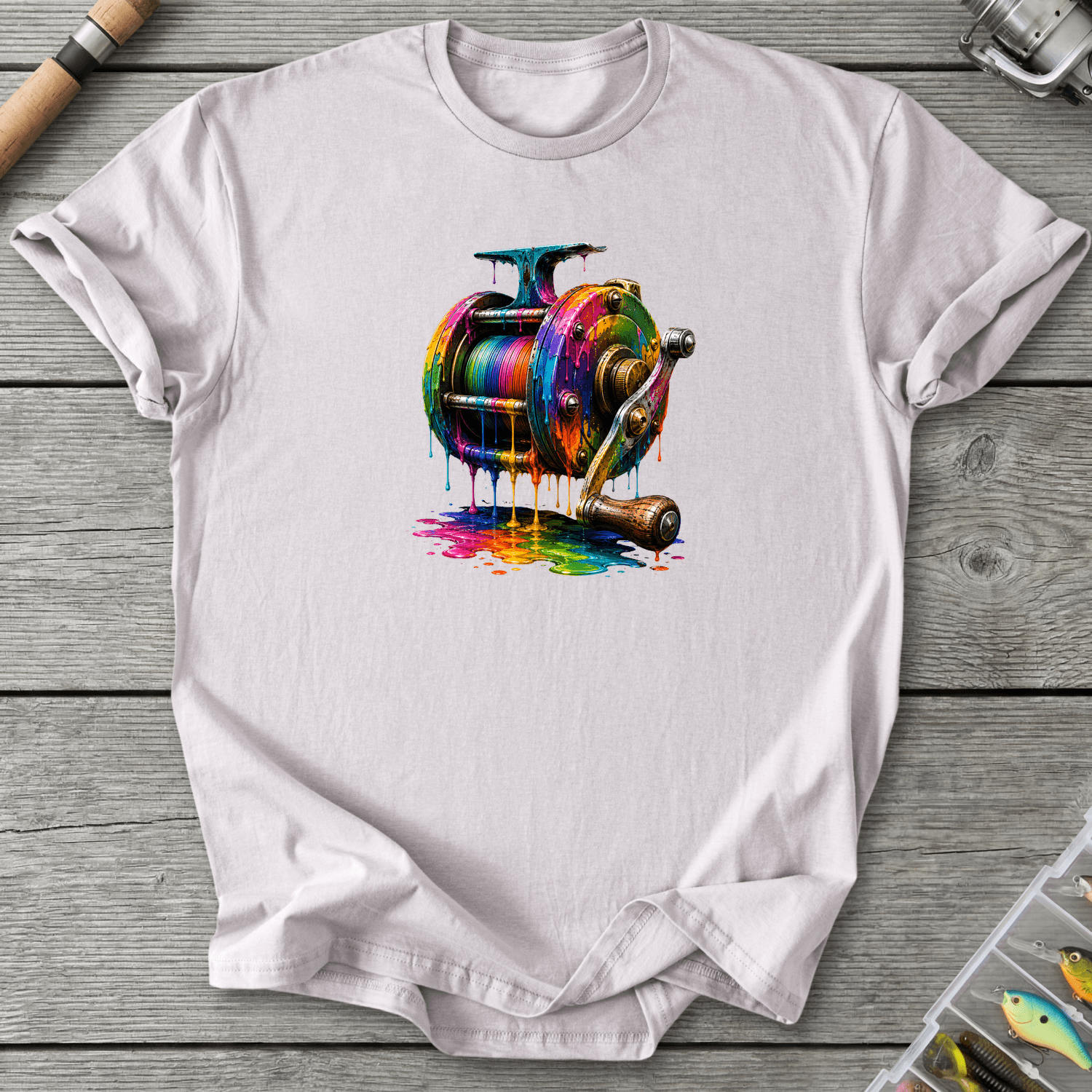 Dripping Ink Reel T-Shirt in Ice Grey | River Giants Club