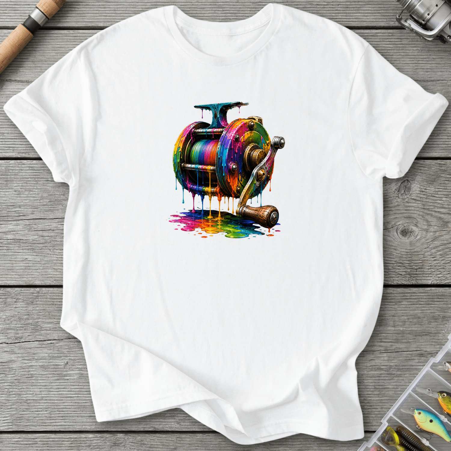 Dripping Ink Reel T-Shirt in White | River Giants Club