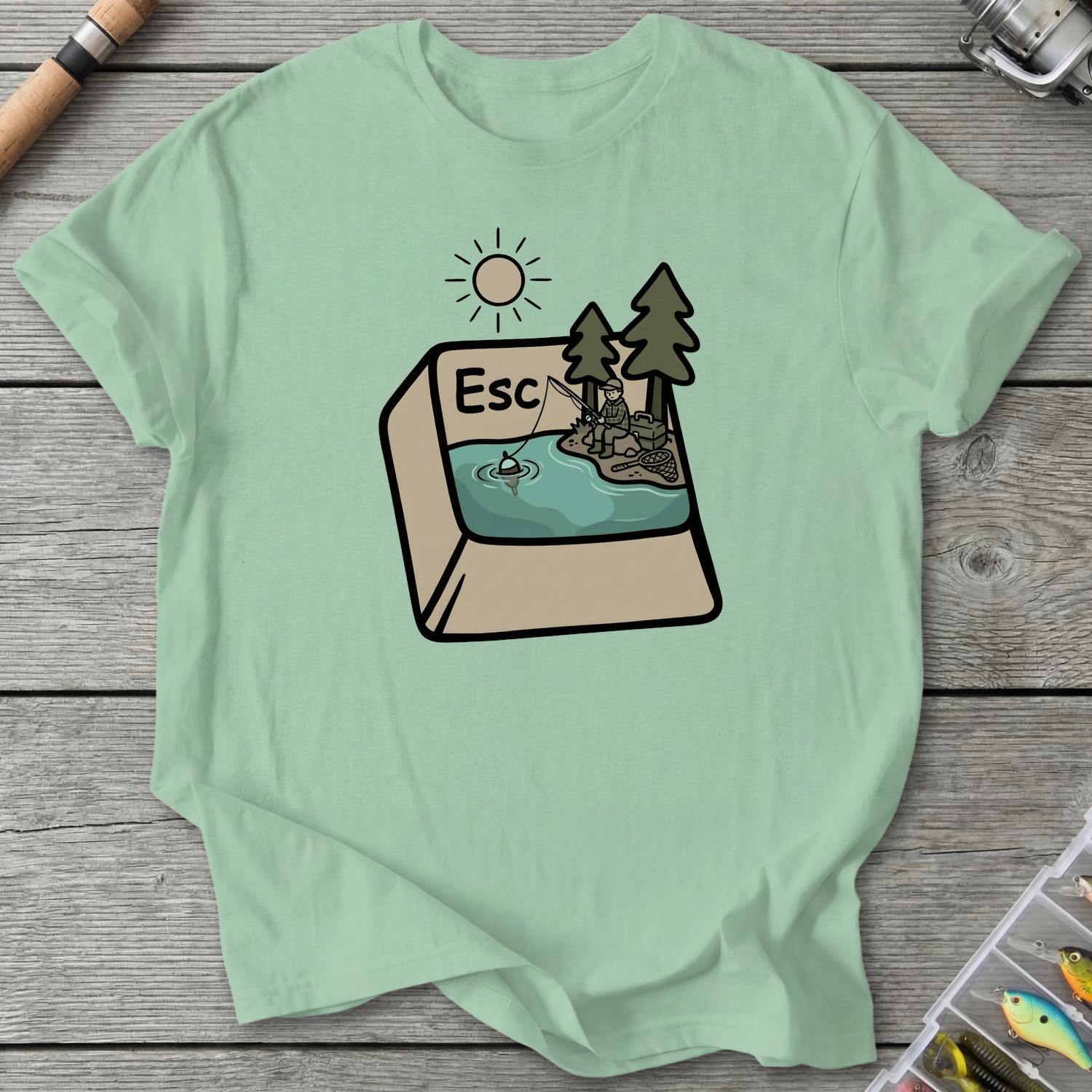 Escape Button Fishing T-Shirt in Mint Green | River Giants Club