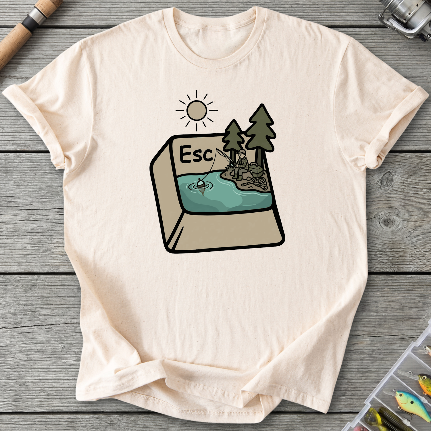Escape Button Fishing T-Shirt in Natural | River Giants Club