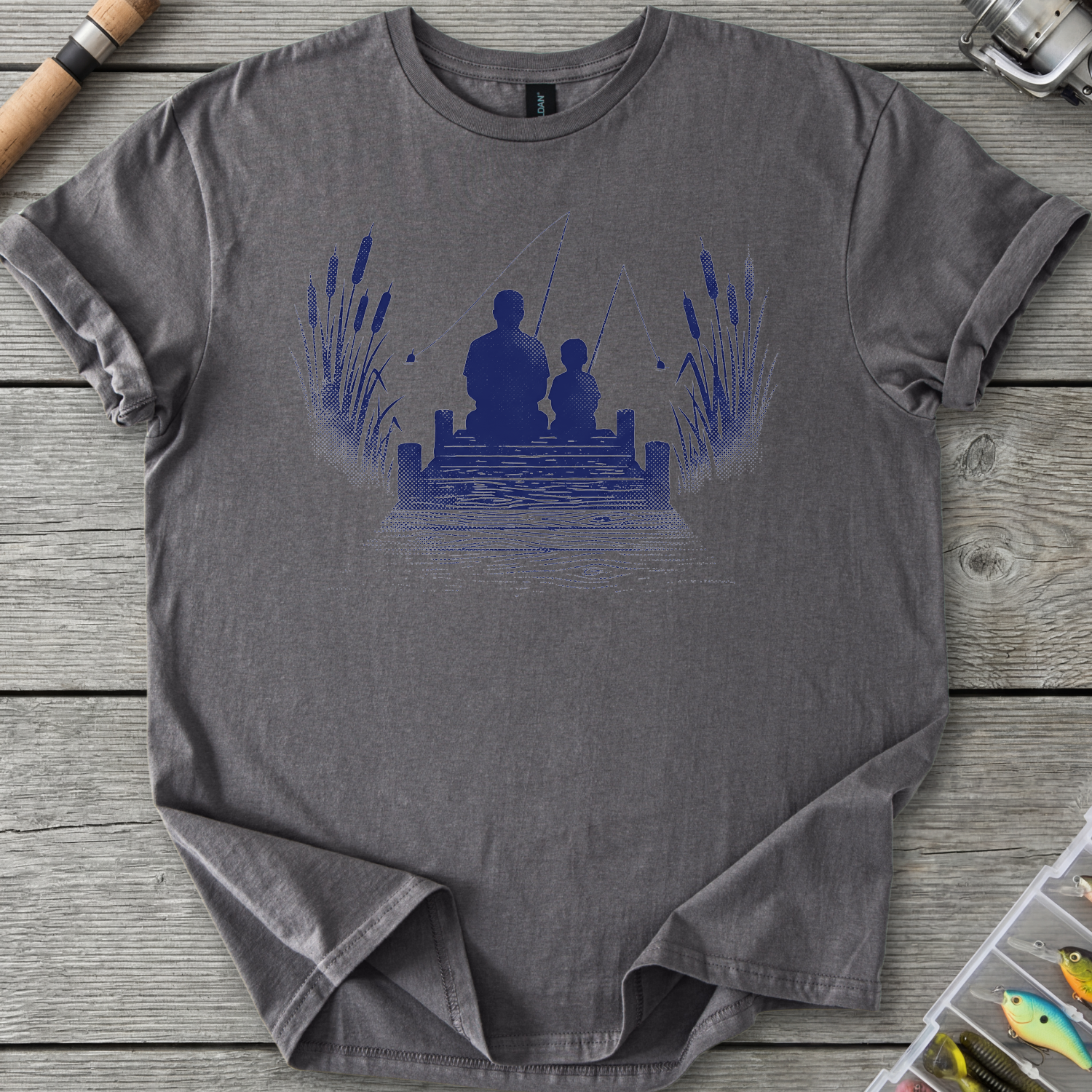 Father Son Fishing Silhouette T-Shirt in Charcoal | River Giants Club