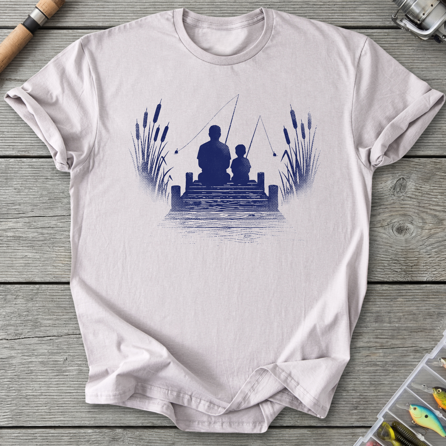 Father Son Fishing Silhouette T-Shirt in Ice Grey | River Giants Club