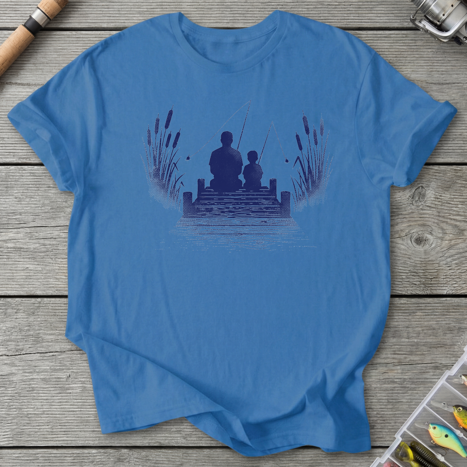Father Son Fishing Silhouette T-Shirt in Iris | River Giants Club