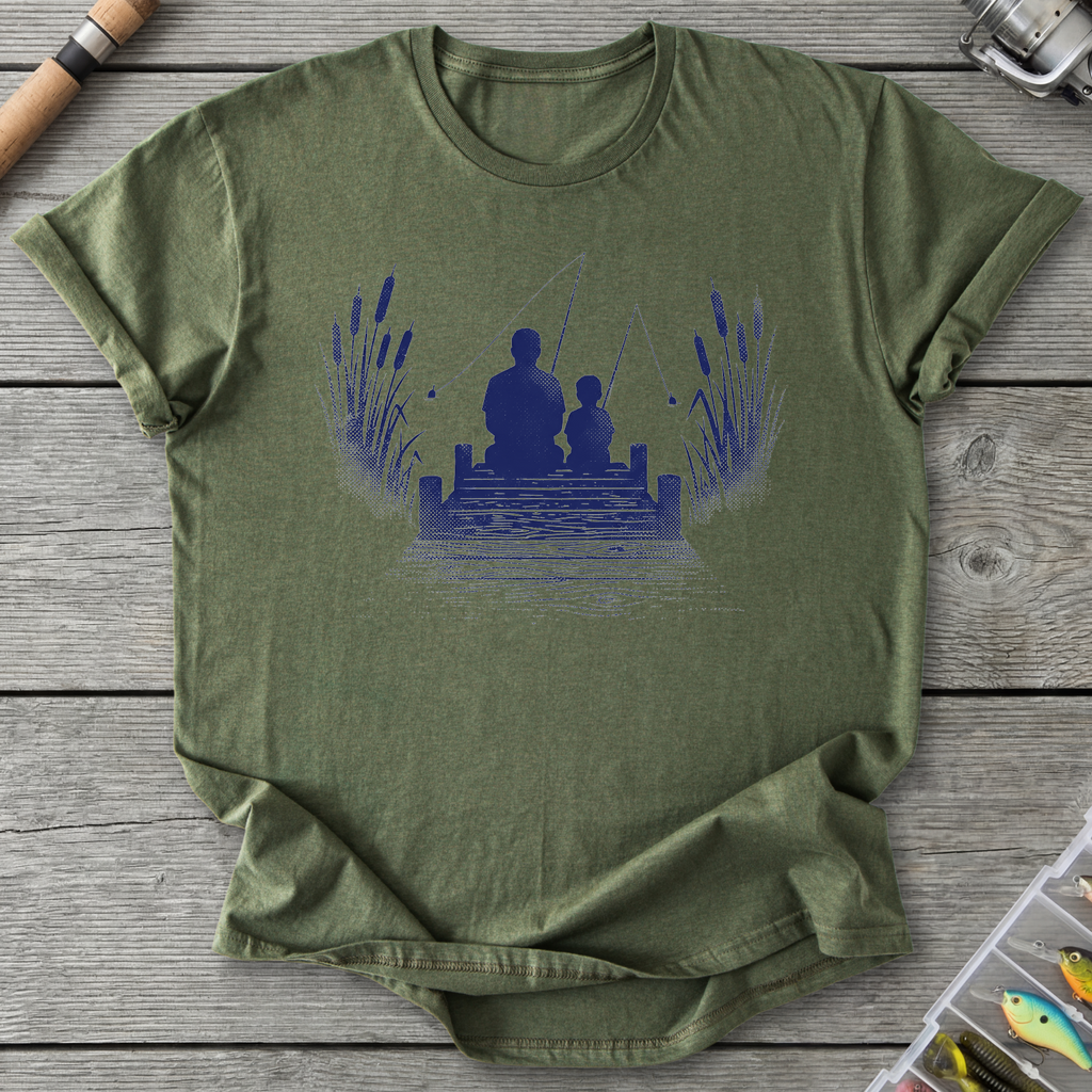 Father Son Fishing Silhouette T-Shirt in Military Green | River Giants Club