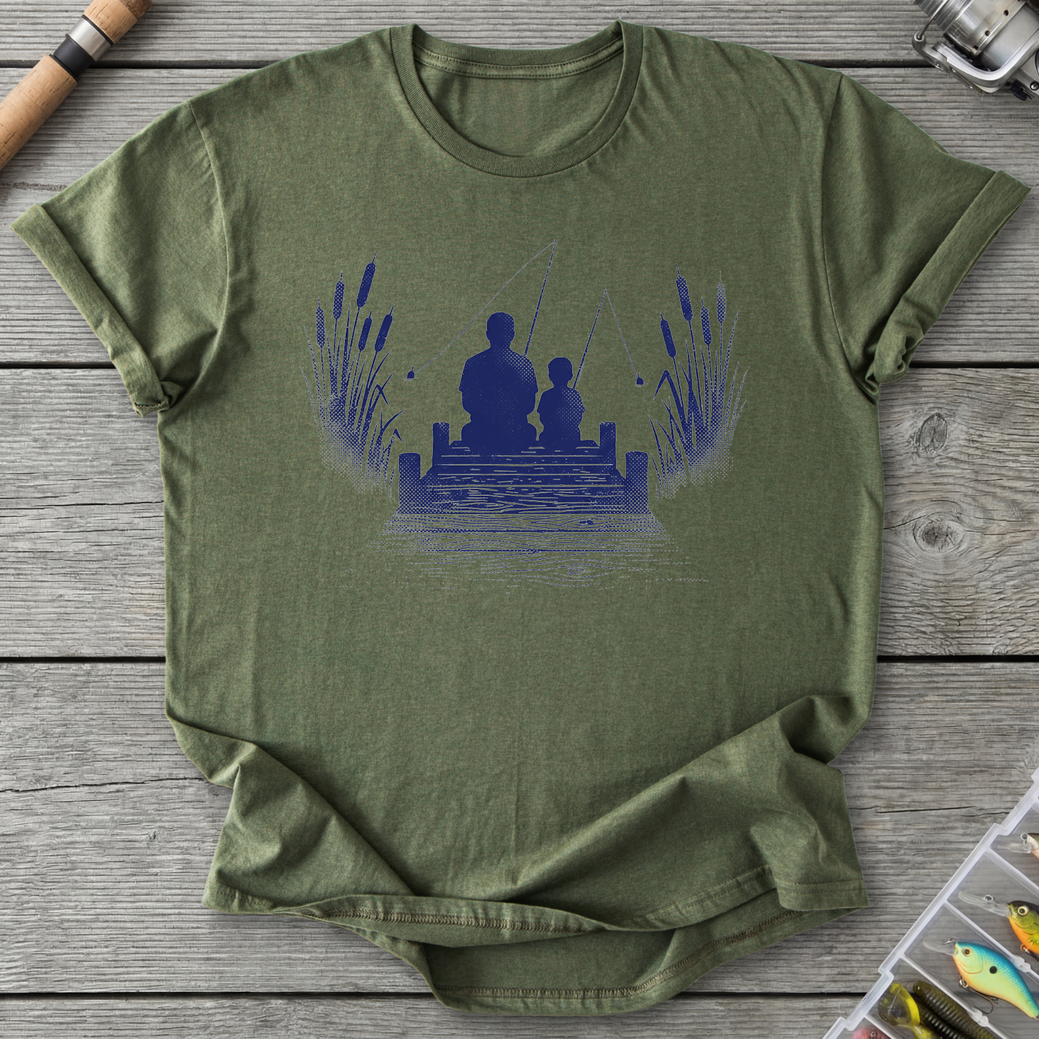 Father Son Fishing Silhouette T-Shirt in Military Green | River Giants Club