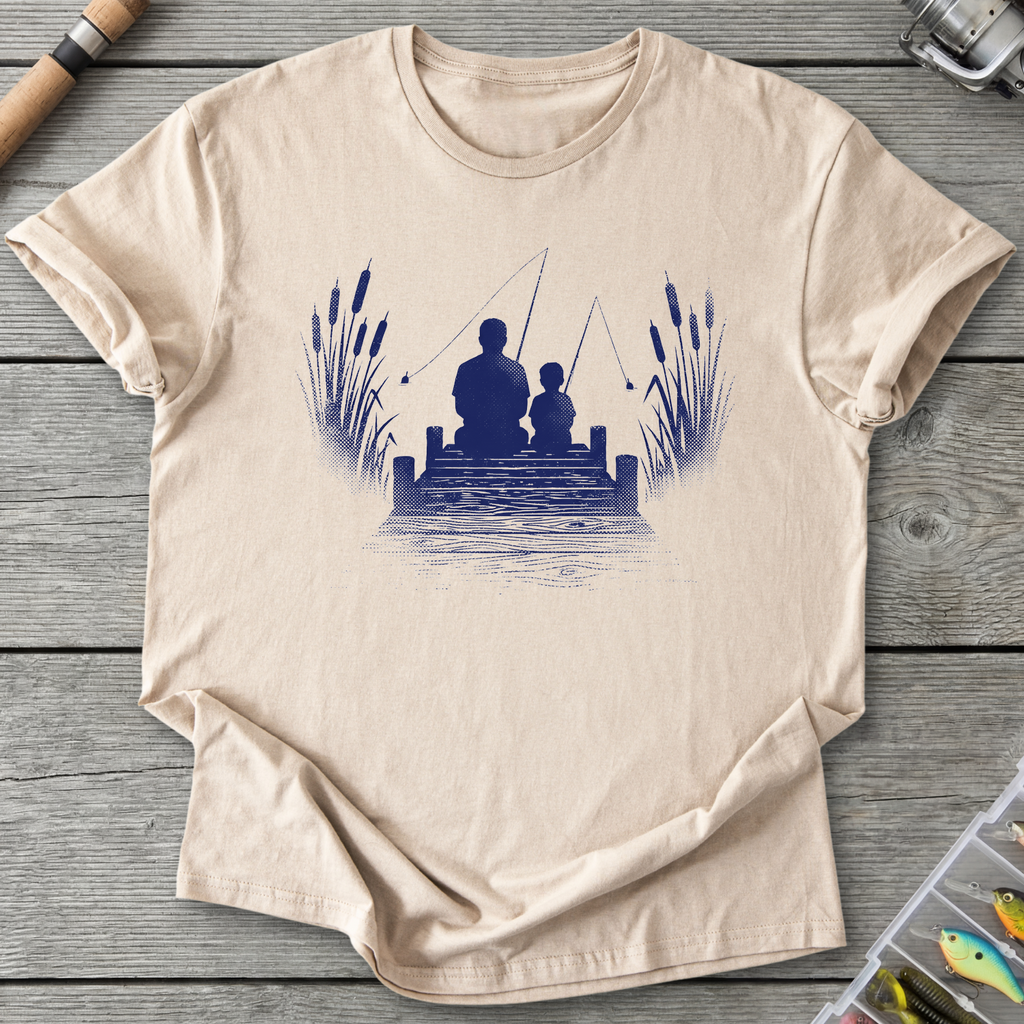 Father Son Fishing Silhouette T-Shirt in Sand | River Giants Club