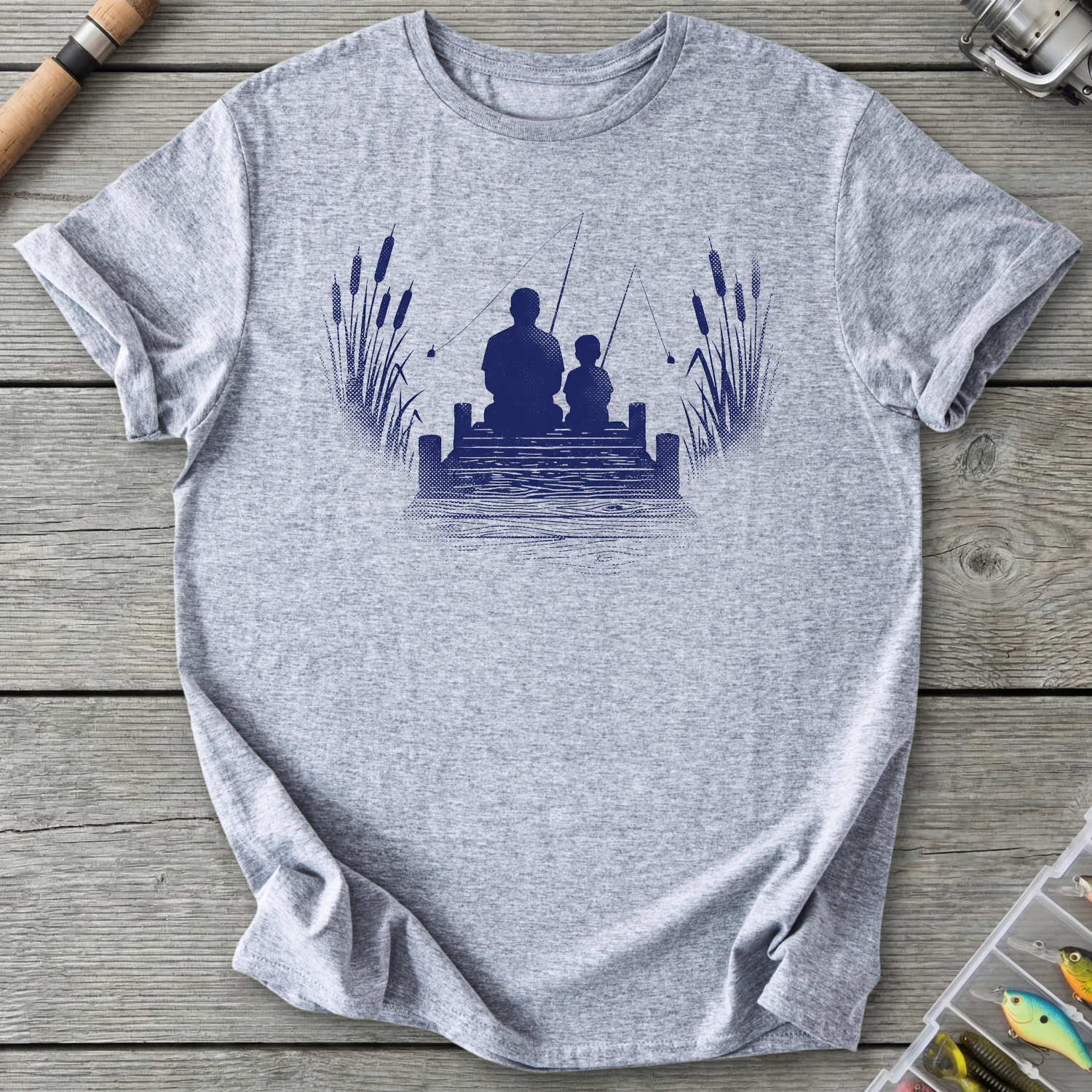 Father Son Fishing Silhouette T-Shirt in Sport Grey | River Giants Club
