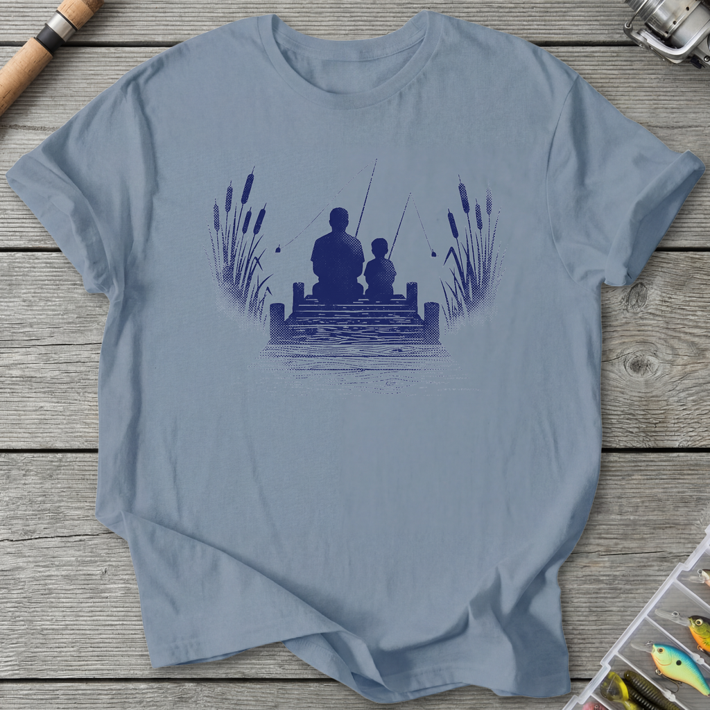 Father Son Fishing Silhouette T-Shirt in Stone Blue | River Giants Club