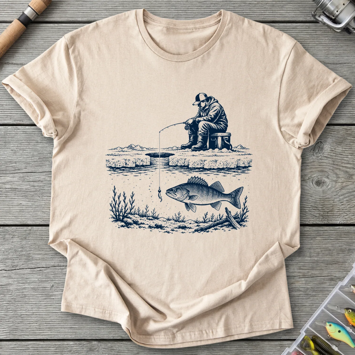 Fish Beneath the Ice T-Shirt in Sand | River Giants Club