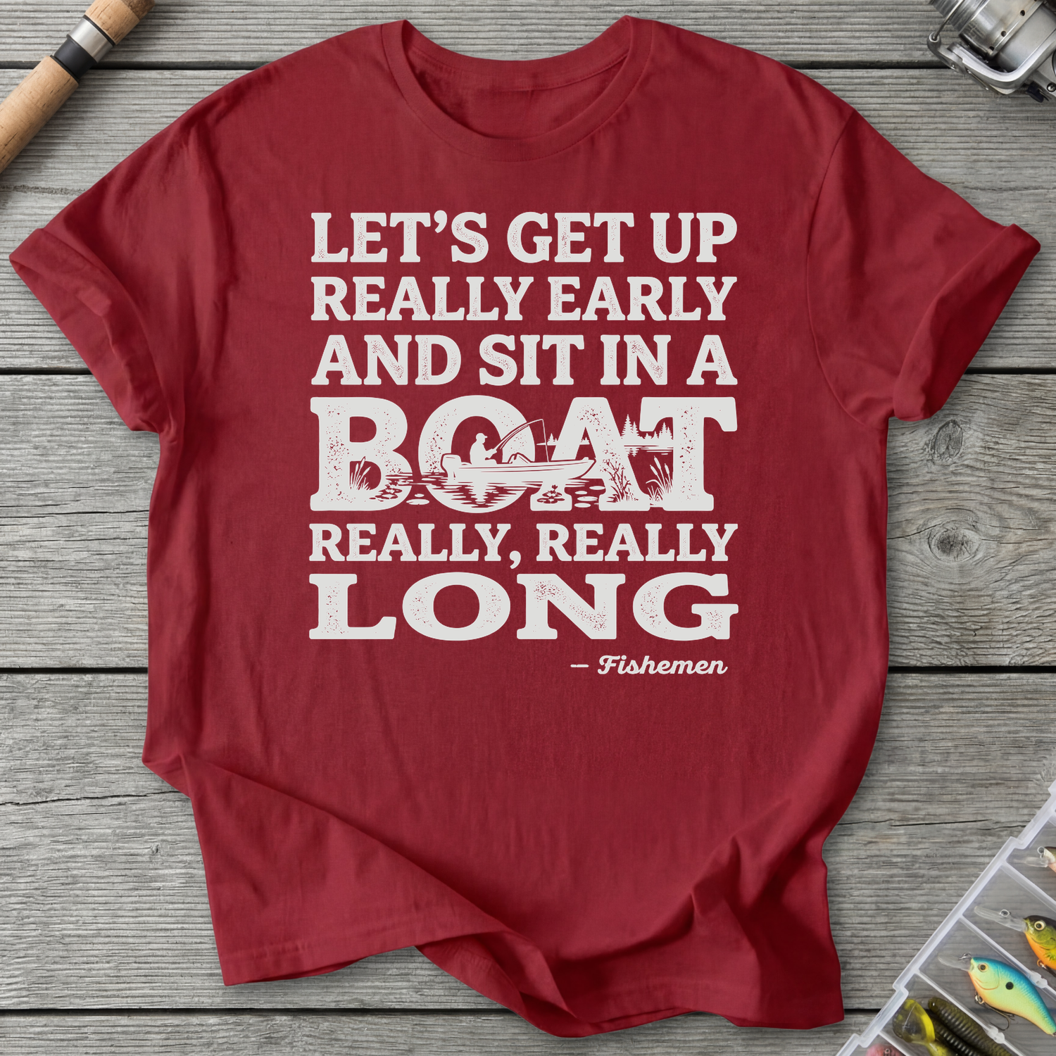 Fish In A Boat Really Long T-Shirt in Antique Cherry Red | River Giants Club