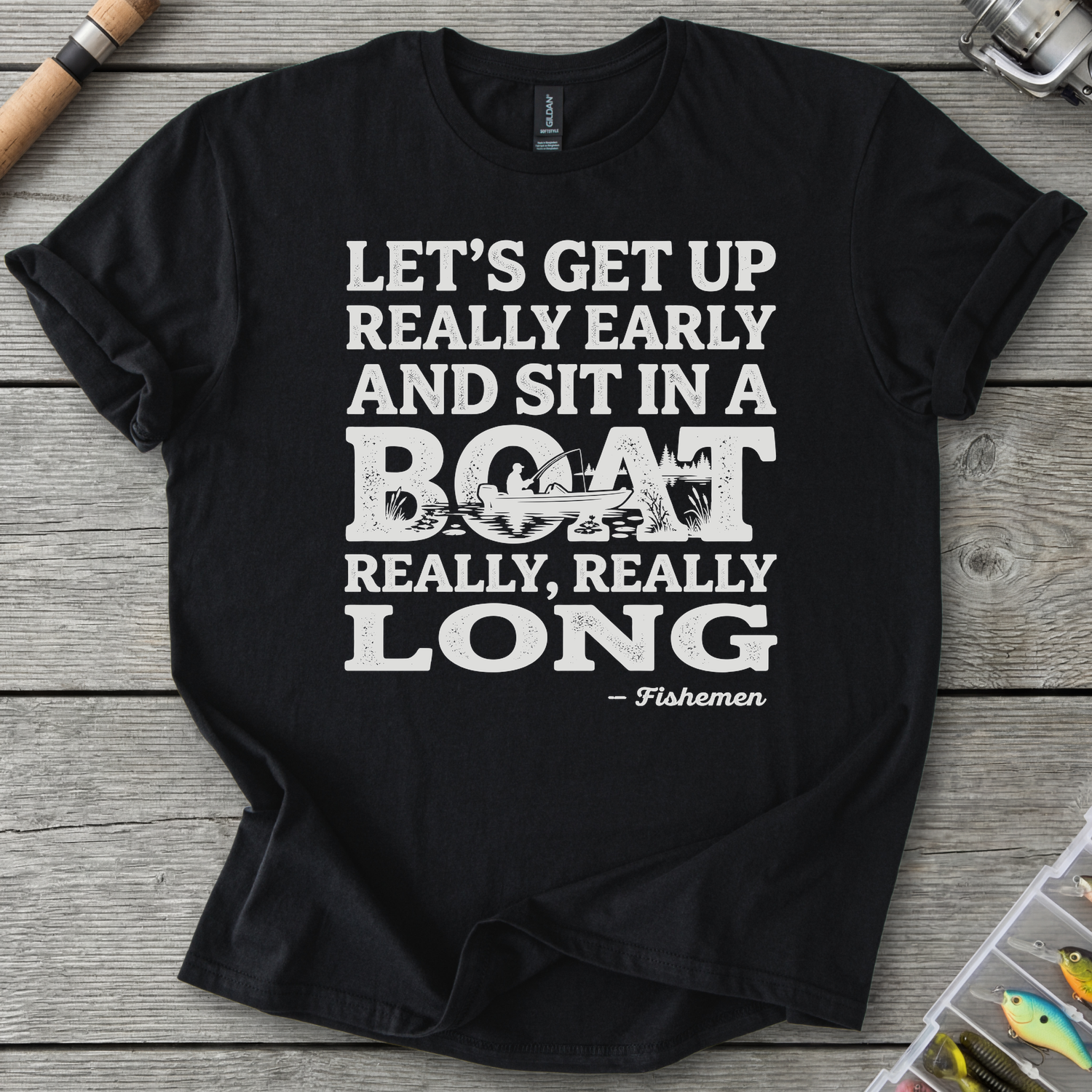 Fish In A Boat Really Long T-Shirt in Black | River Giants Club