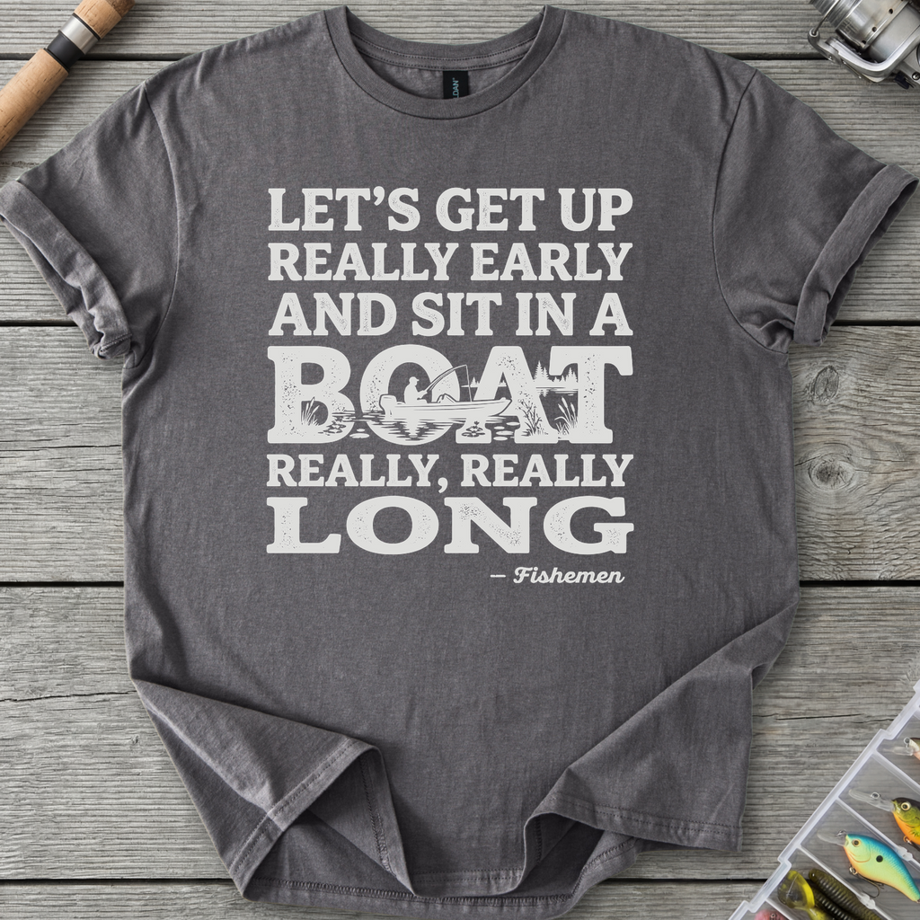 Fish In A Boat Really Long T-Shirt in Charcoal | River Giants Club