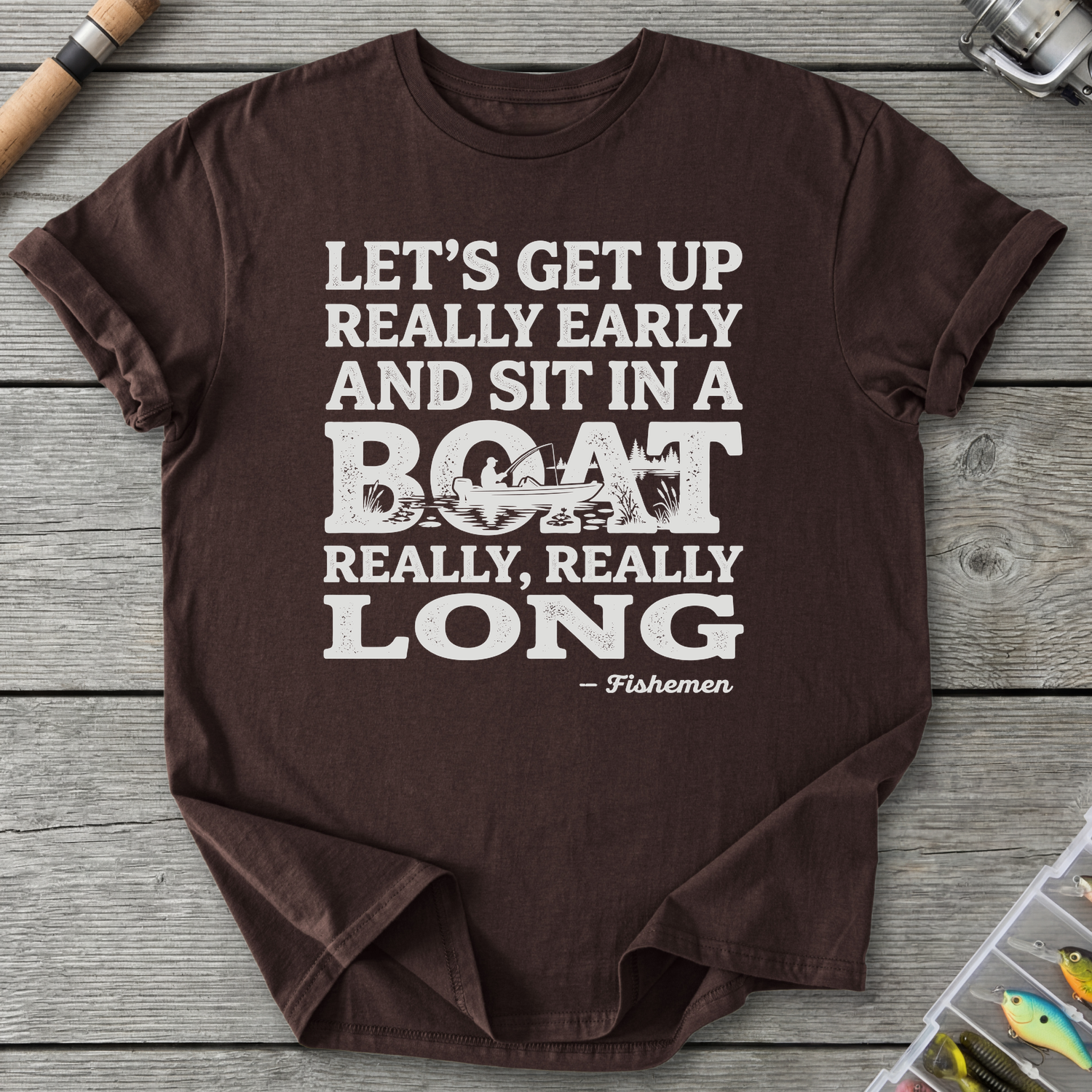 Fish In A Boat Really Long T-Shirt in Dark Chocolate | River Giants Club