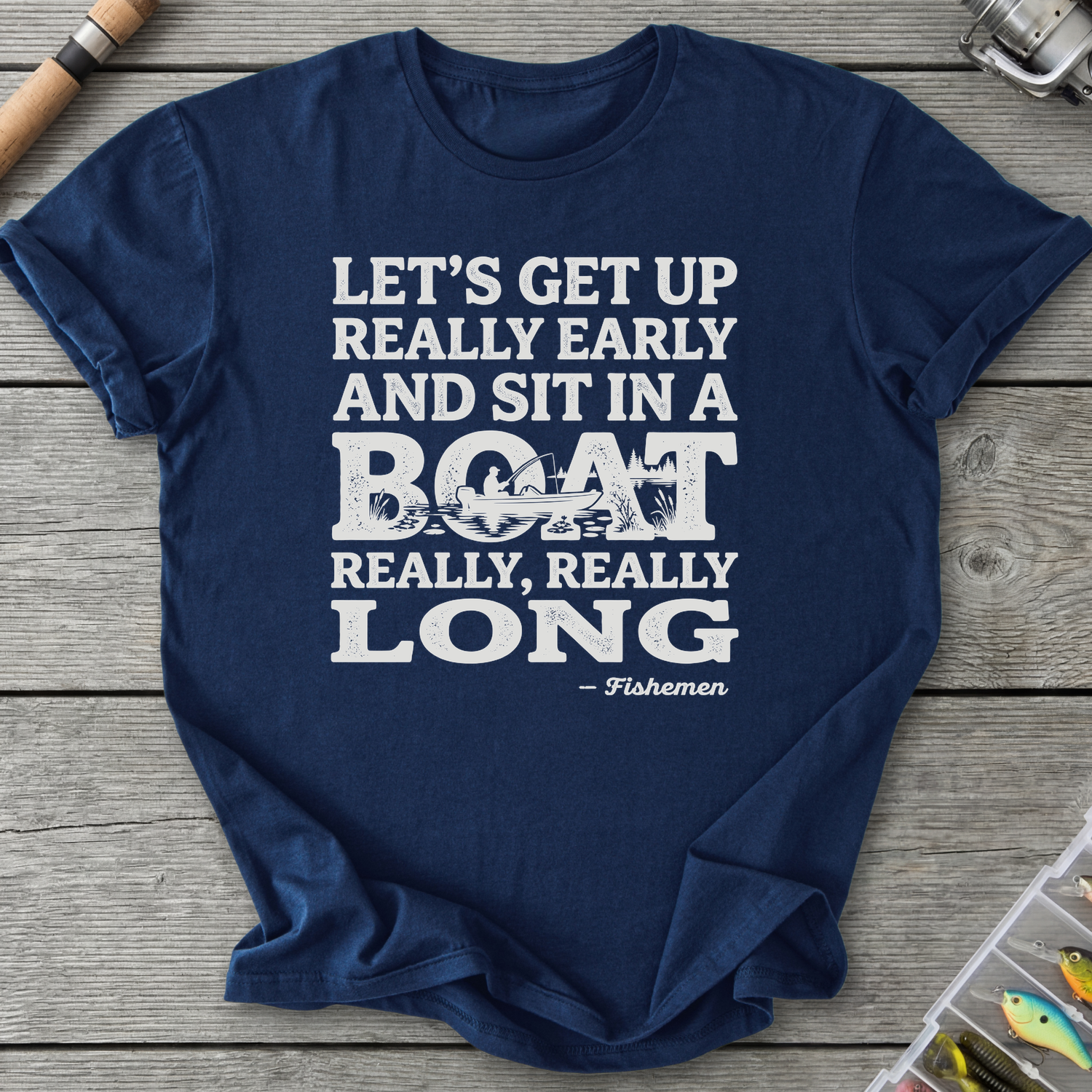 Fish In A Boat Really Long T-Shirt in Navy | River Giants Club