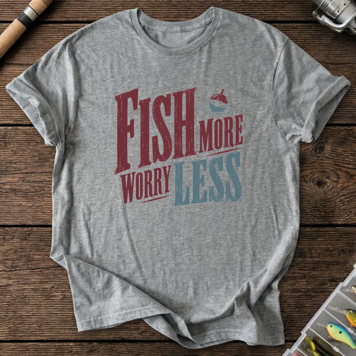 Fish More Worry Less T-Shirt in Graphite Heather | River Giants Club