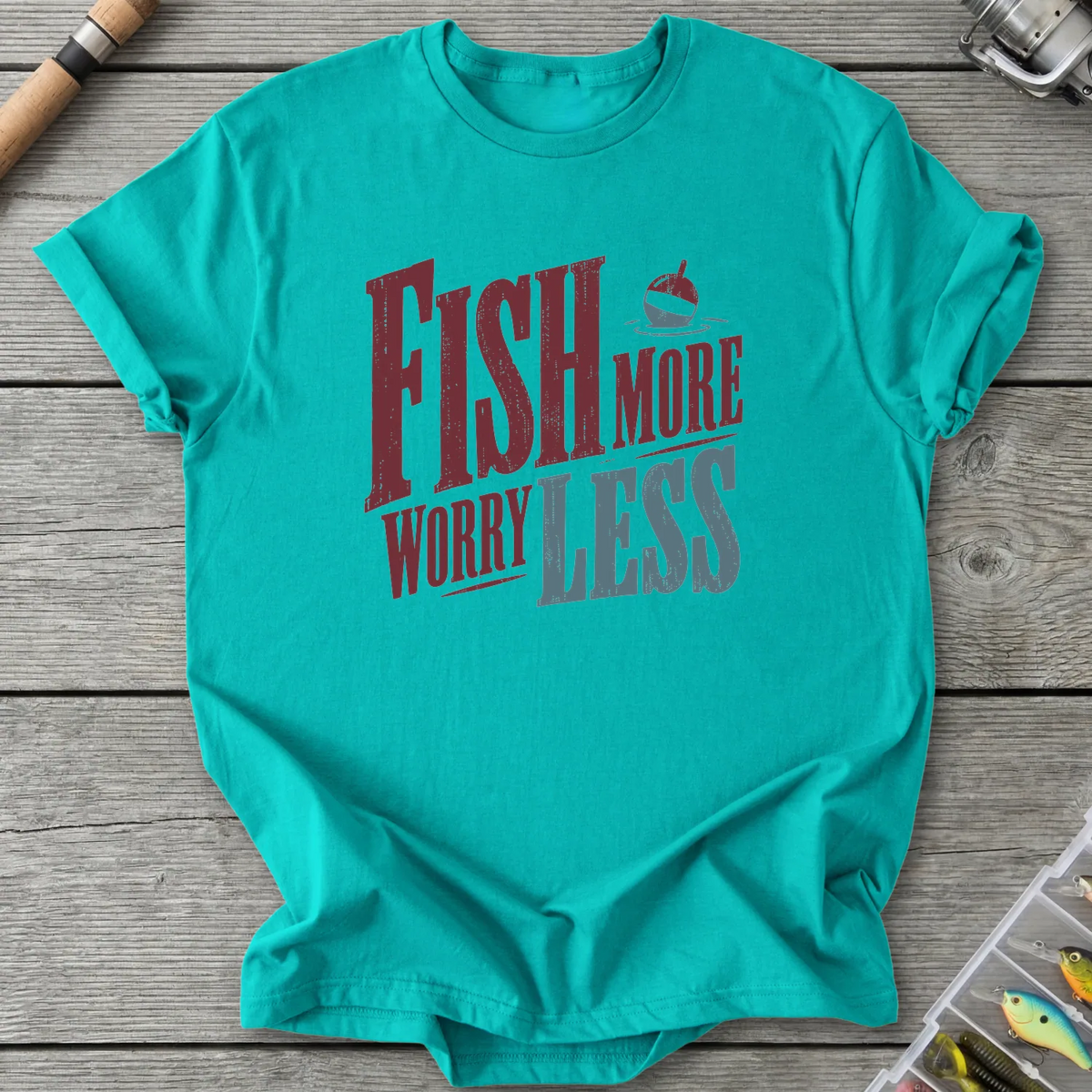 Fish More Worry Less T-Shirt in Jade Dome | River Giants Club