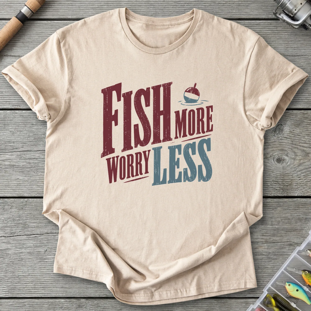 Fish More Worry Less T-Shirt in Sand | River Giants Club