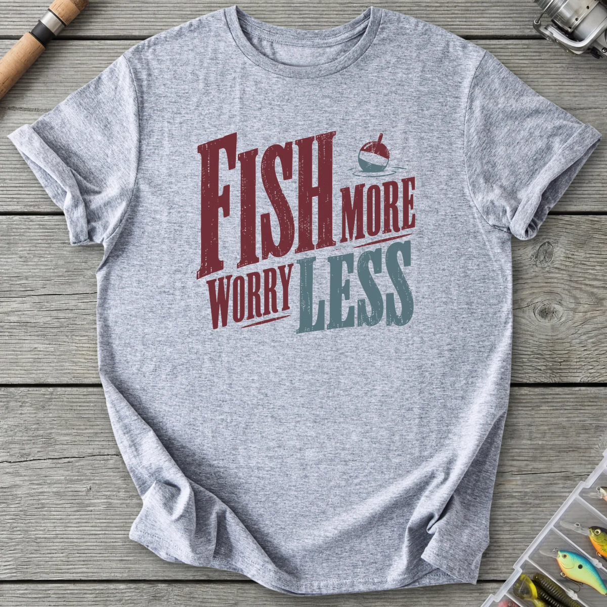 Fish More Worry Less T-Shirt in Sport Grey | River Giants Club