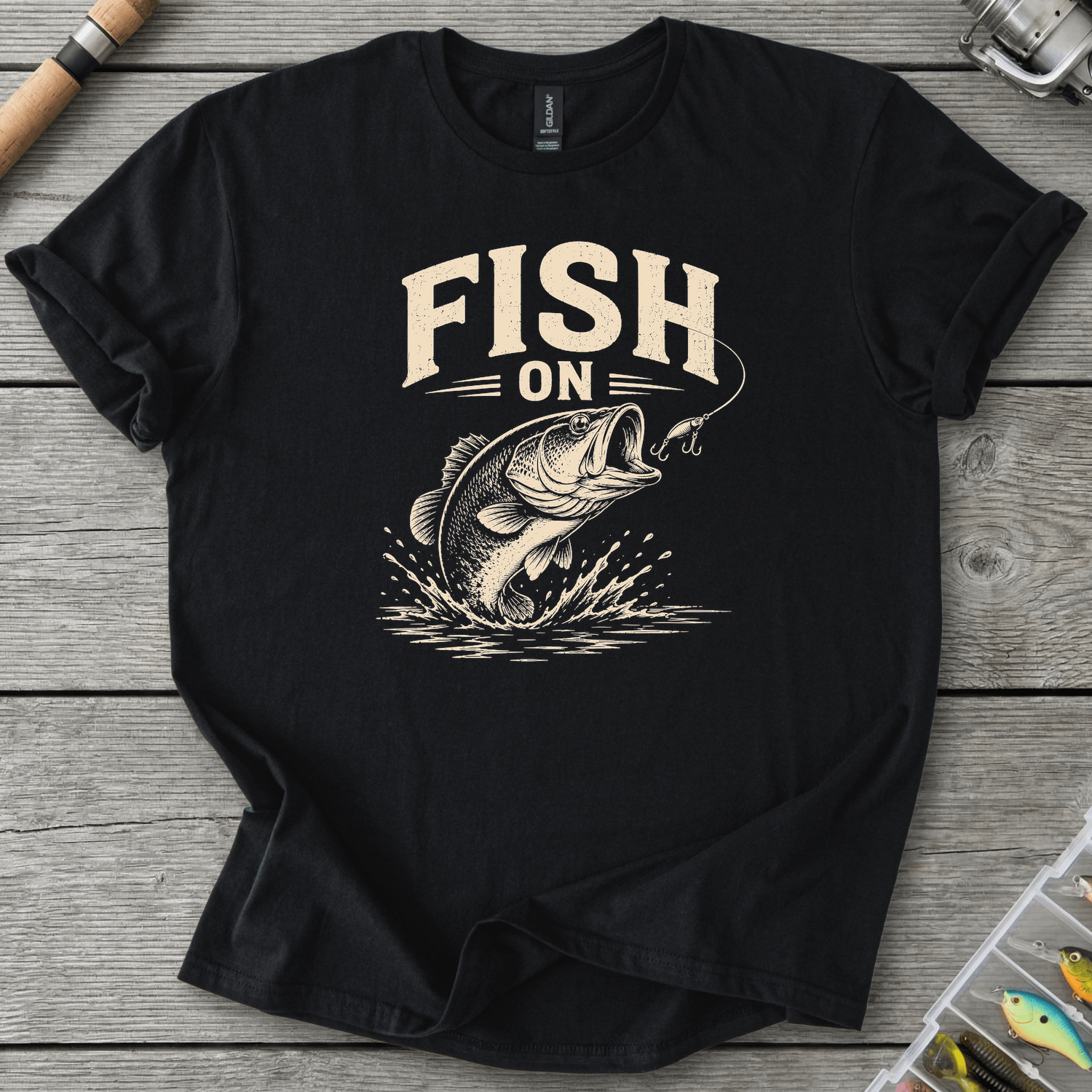 Fish On Bass Fishing T-Shirt in Black | River Giants Club