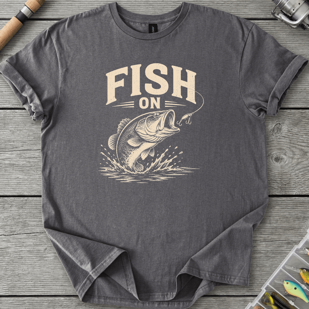Fish On Bass Fishing T-Shirt in Charcoal | River Giants Club
