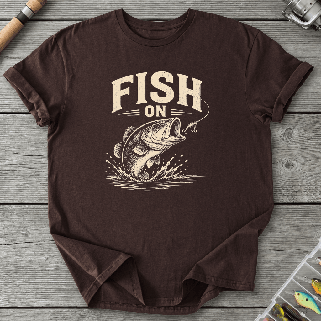 Fish On Bass Fishing T-Shirt in Dark Chocolate | River Giants Club
