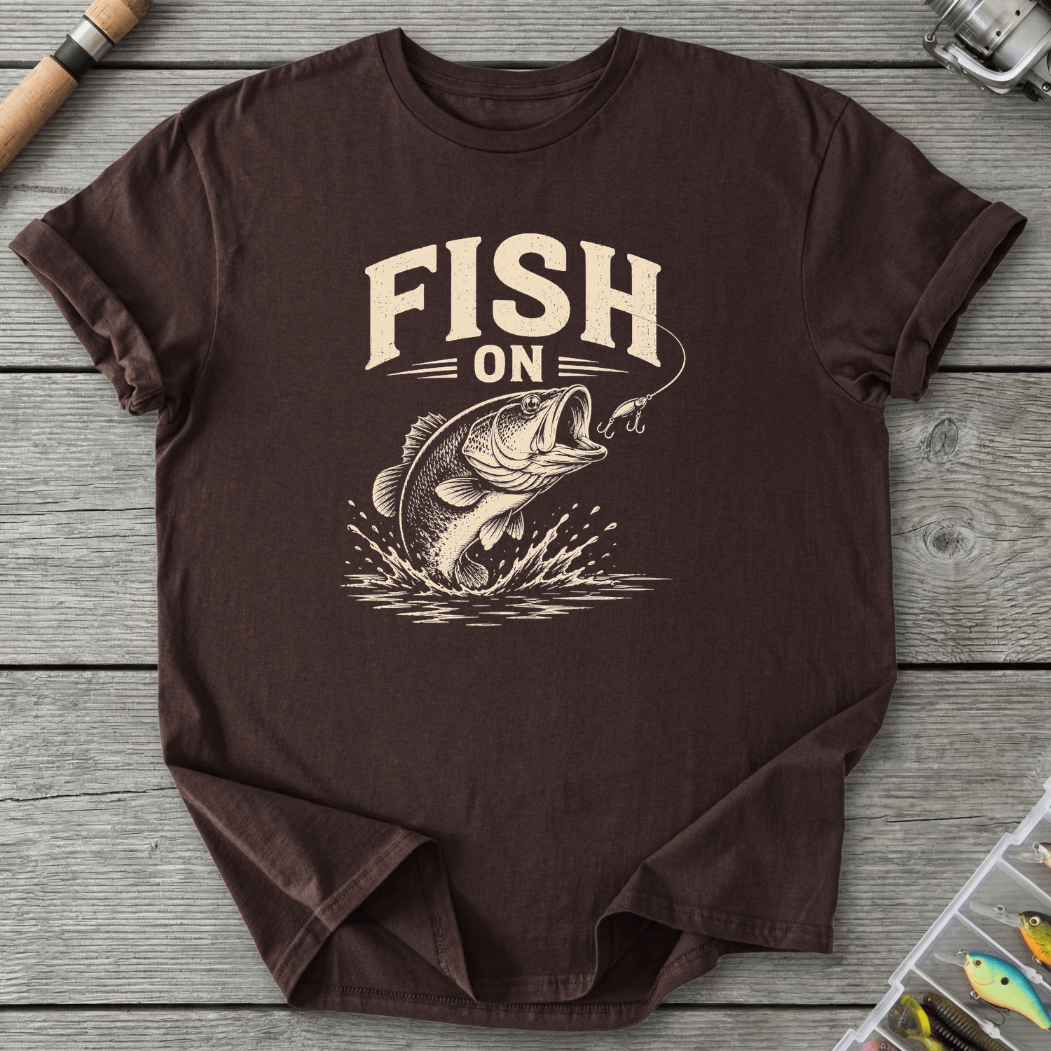 Fish On Bass Fishing T-Shirt in Dark Chocolate | River Giants Club
