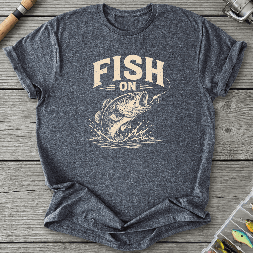 Fish On Bass Fishing T-Shirt in Dark Heather | River Giants Club