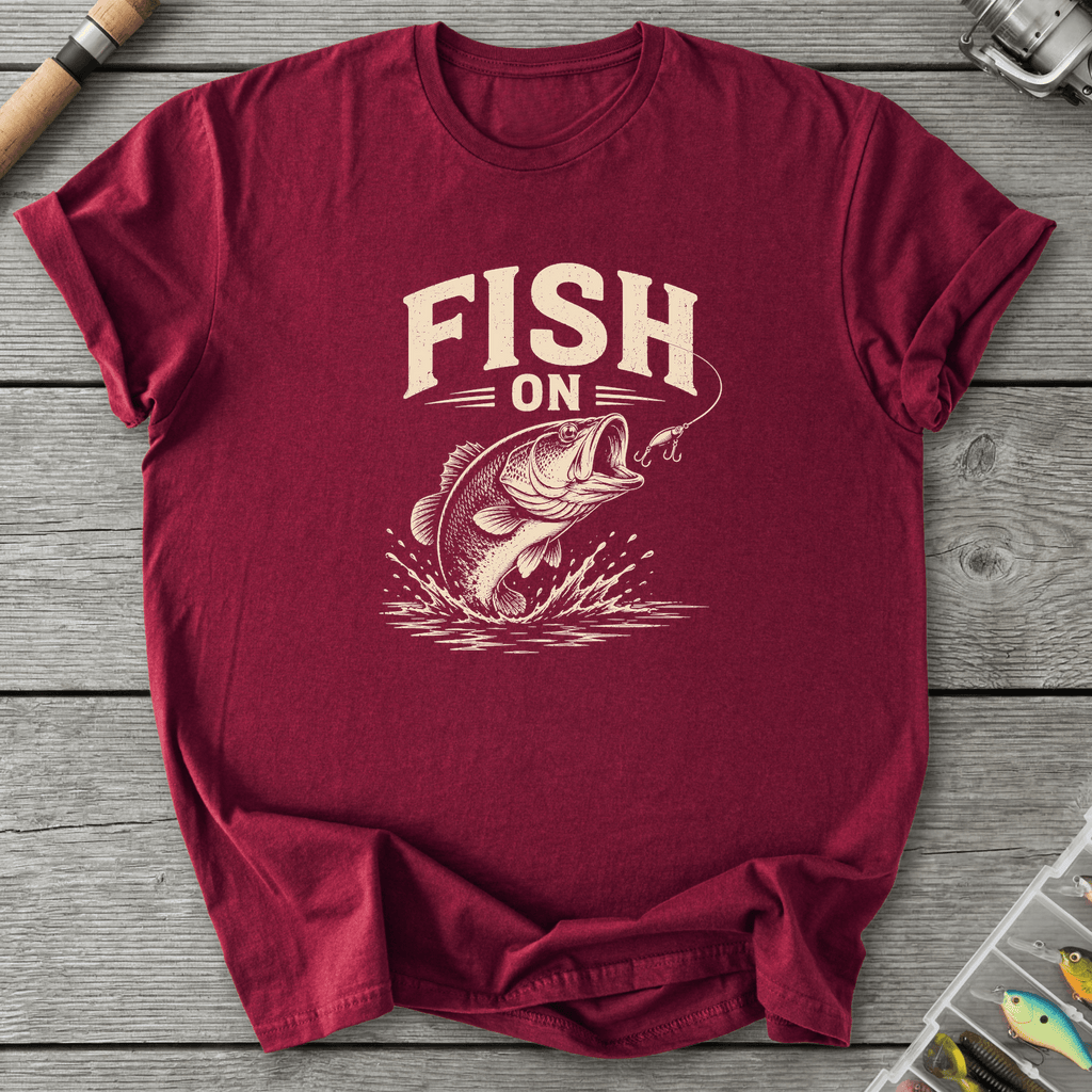 Fish On Bass Fishing T-Shirt in Maroon | River Giants Club