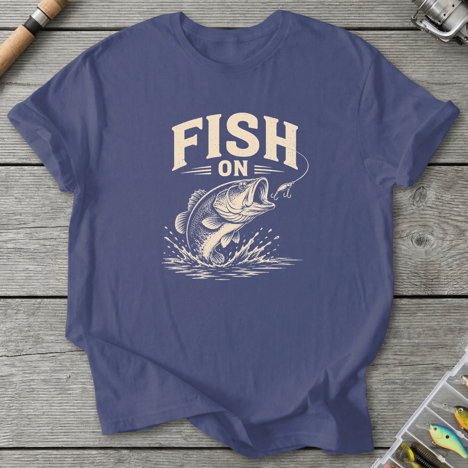 Fish On Bass Fishing T-Shirt in Metro Blue | River Giants Club