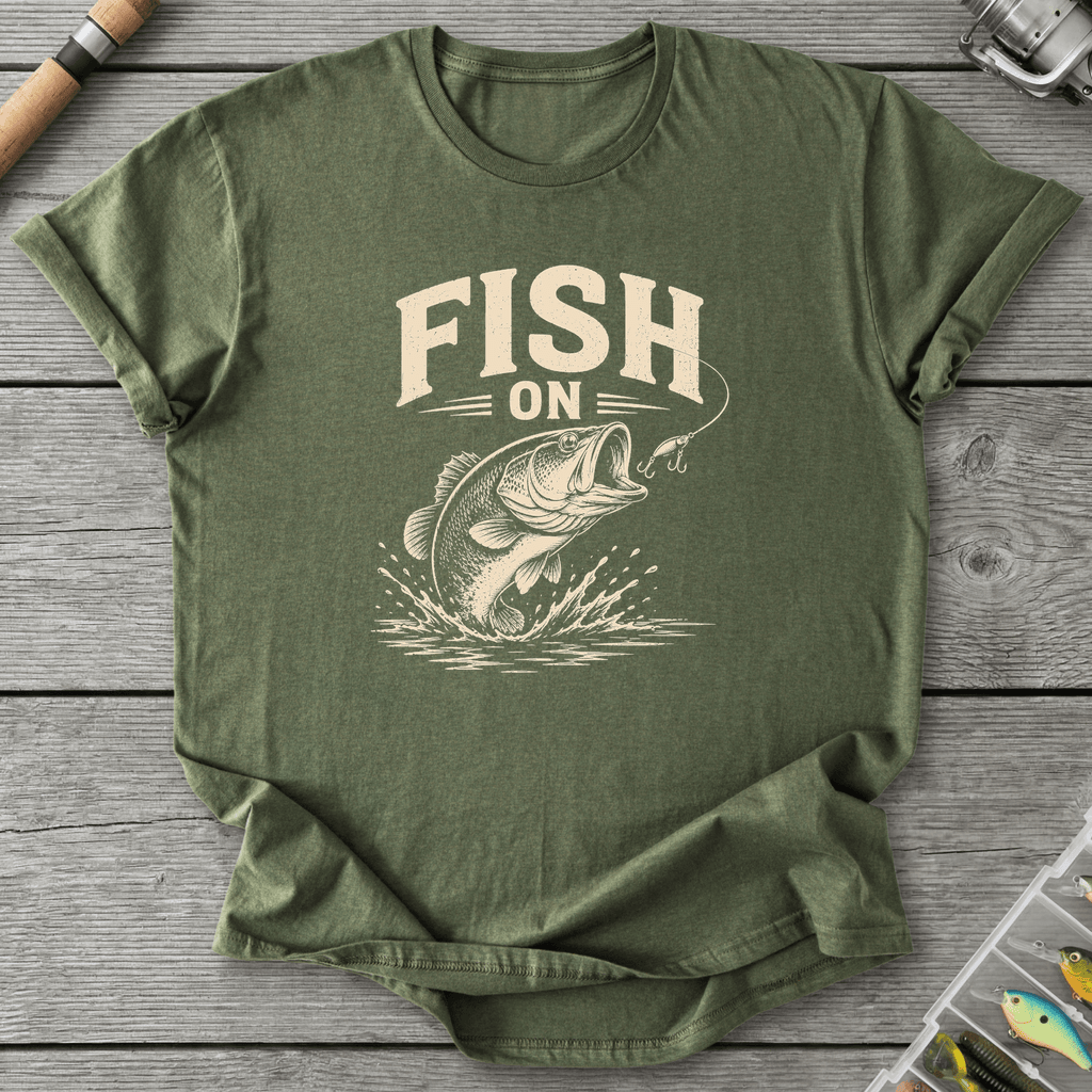 Fish On Bass Fishing T-Shirt in Military Green | River Giants Club
