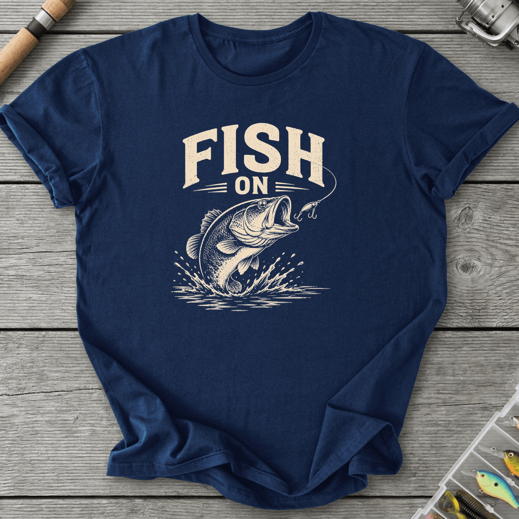 Fish On Bass Fishing T-Shirt in Navy | River Giants Club