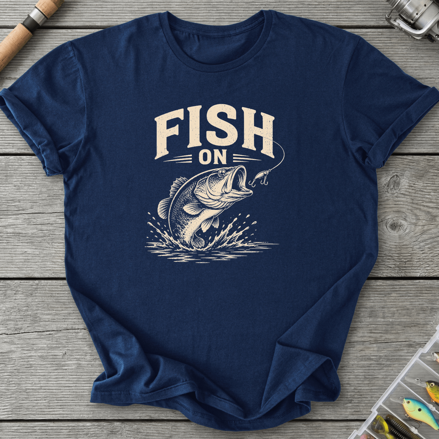 Fish On Bass Fishing T-Shirt in Navy | River Giants Club