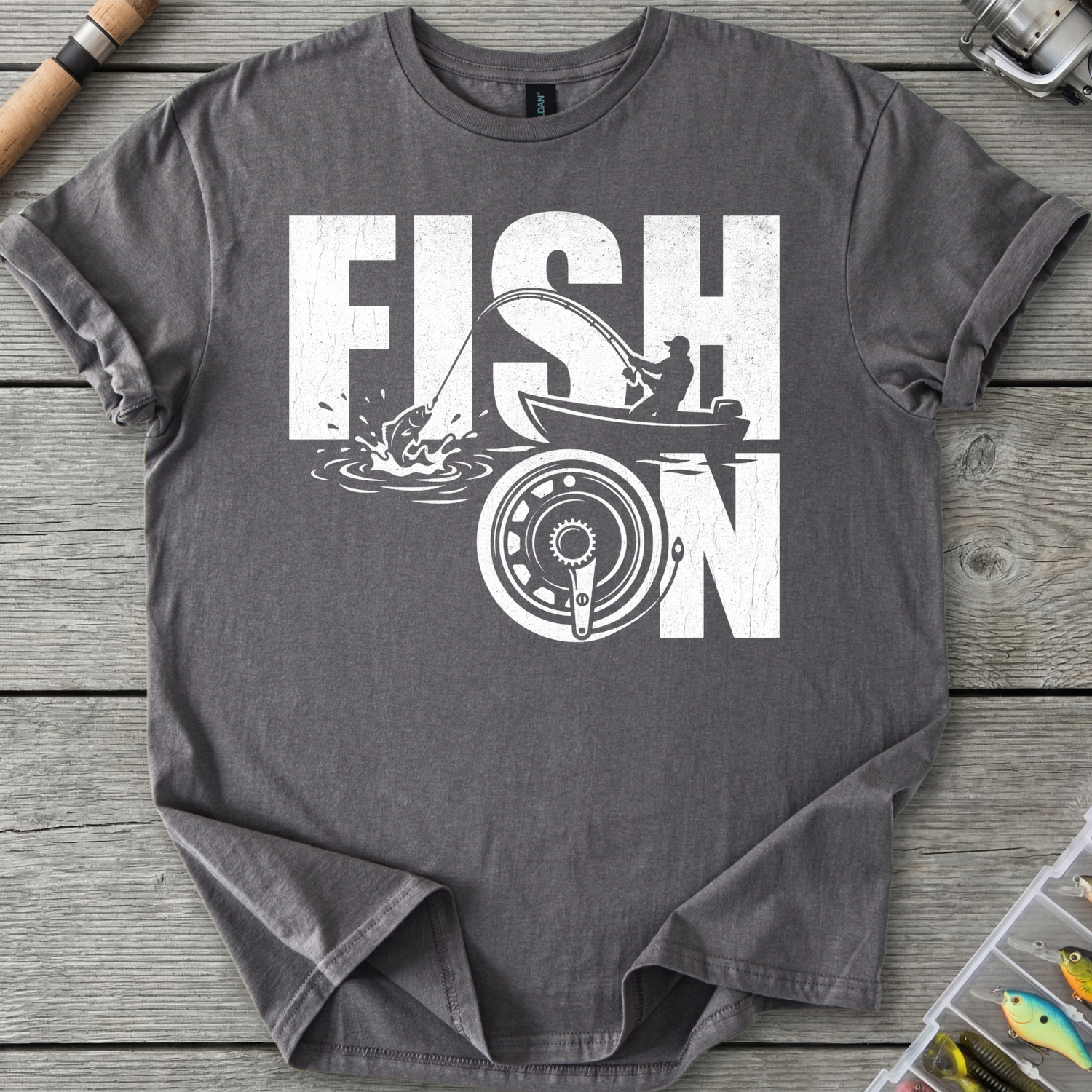 Fish On Vintage Fisherman T-Shirt in Charcoal | River Giants Club